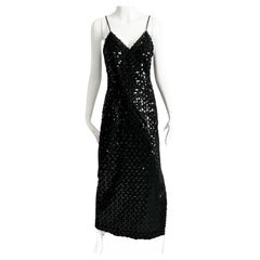 Lilli Diamond Evening Gown Black Knit Sequins Sexy Formal Dress Vintage 70s