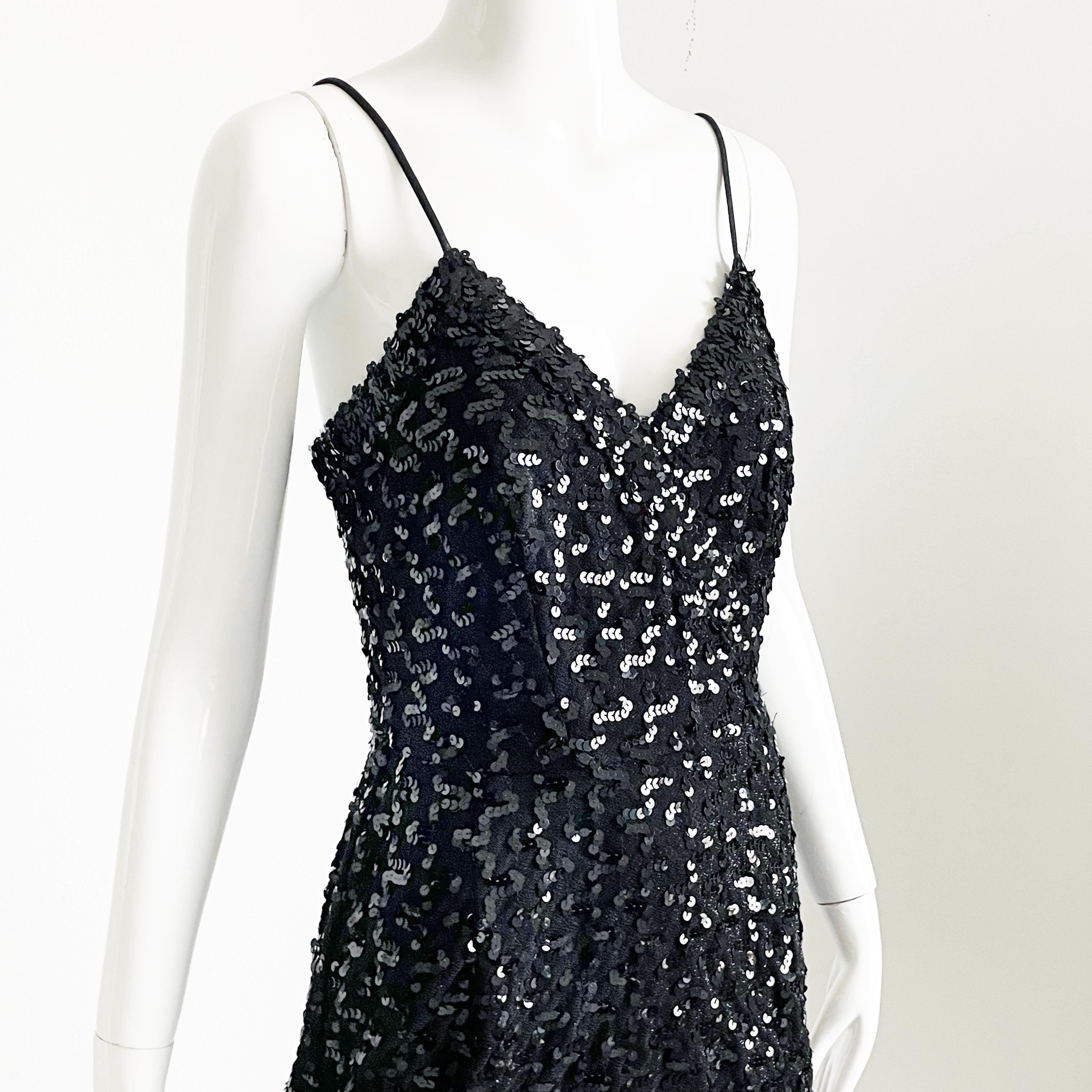 Women's Lilli Diamond Evening Gown Sequins Sexy Black Knit Formal Dress Vintage 70s For Sale