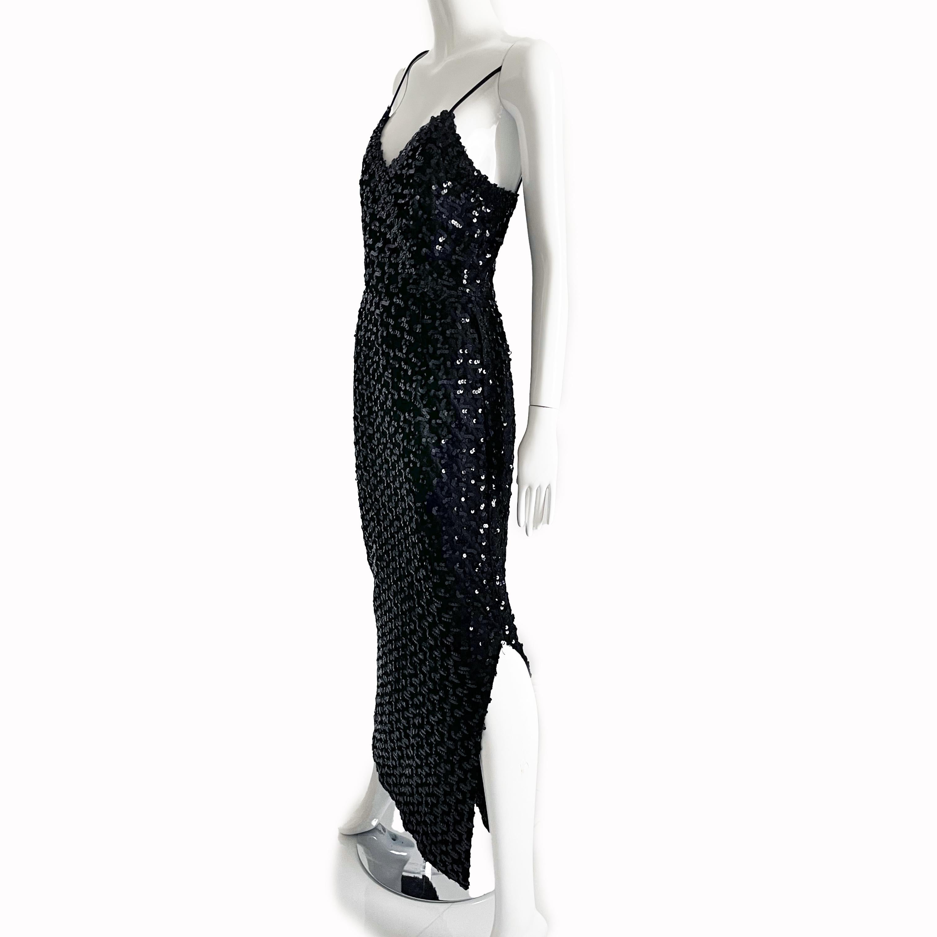 Lilli Diamond Evening Gown Sequins Sexy Black Knit Formal Dress Vintage 70s For Sale 2