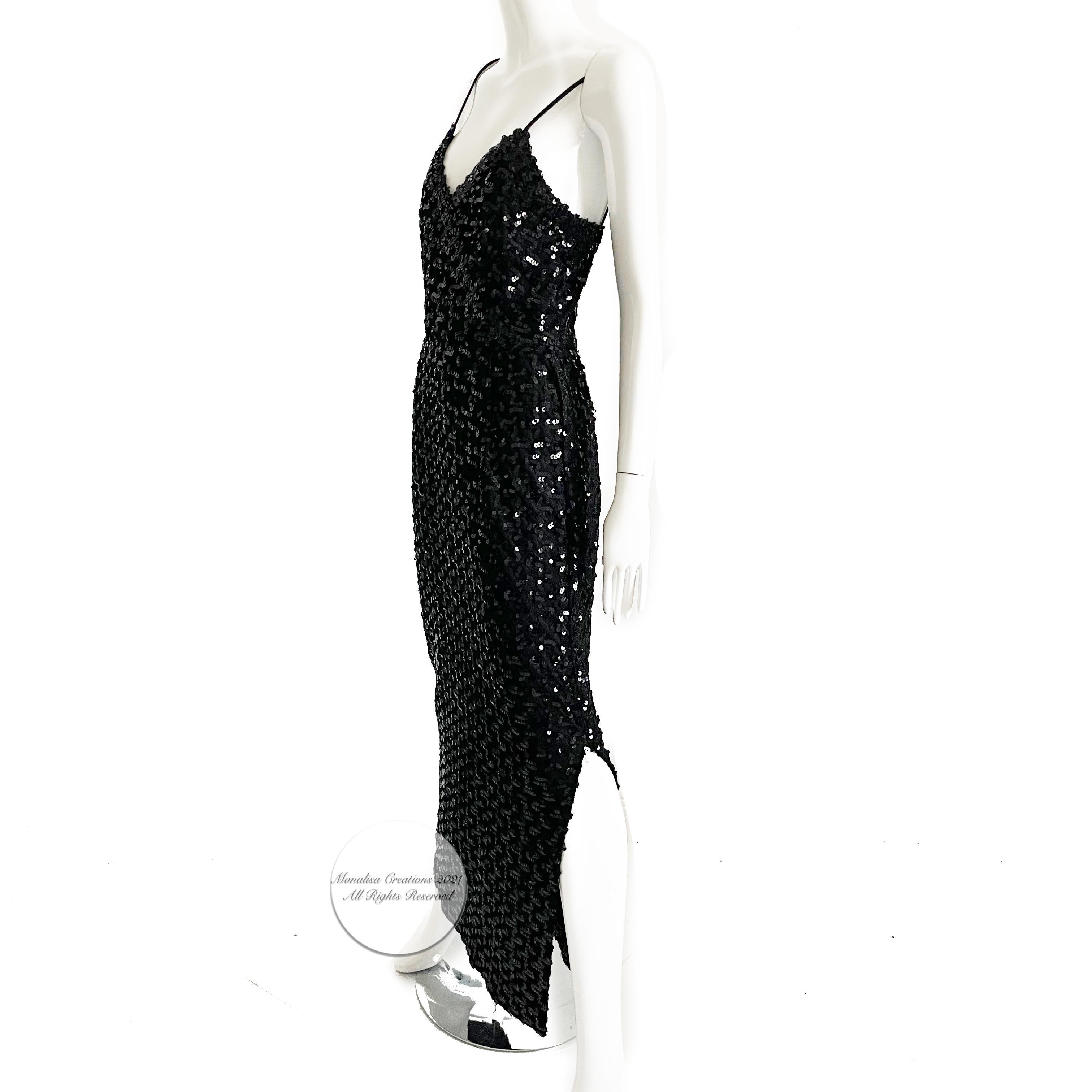 Lilli Diamond Evening Gown Sequins Sexy Black Knit Formal Dress Vintage 70s For Sale 1