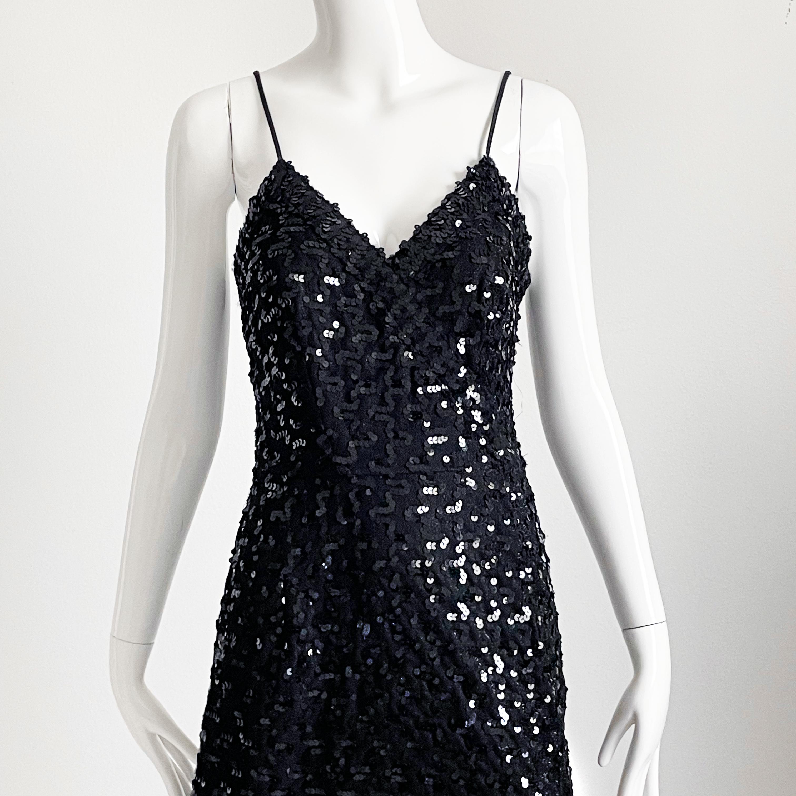 Lilli Diamond Evening Gown Sequins Sexy Black Knit Formal Dress Vintage 70s In Good Condition In Port Saint Lucie, FL