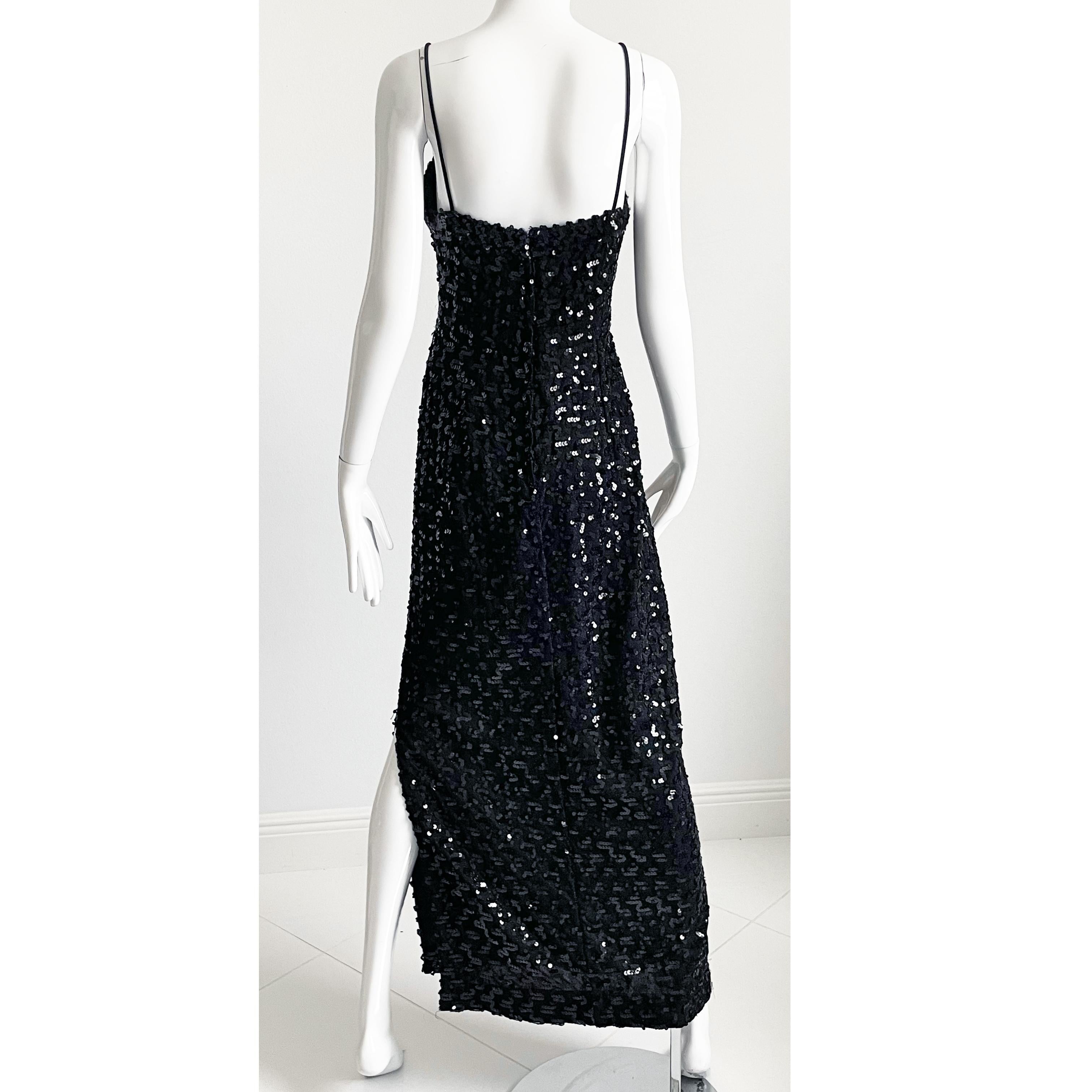 Lilli Diamond Evening Gown Sequins Sexy Black Knit Formal Dress Vintage 70s For Sale 4