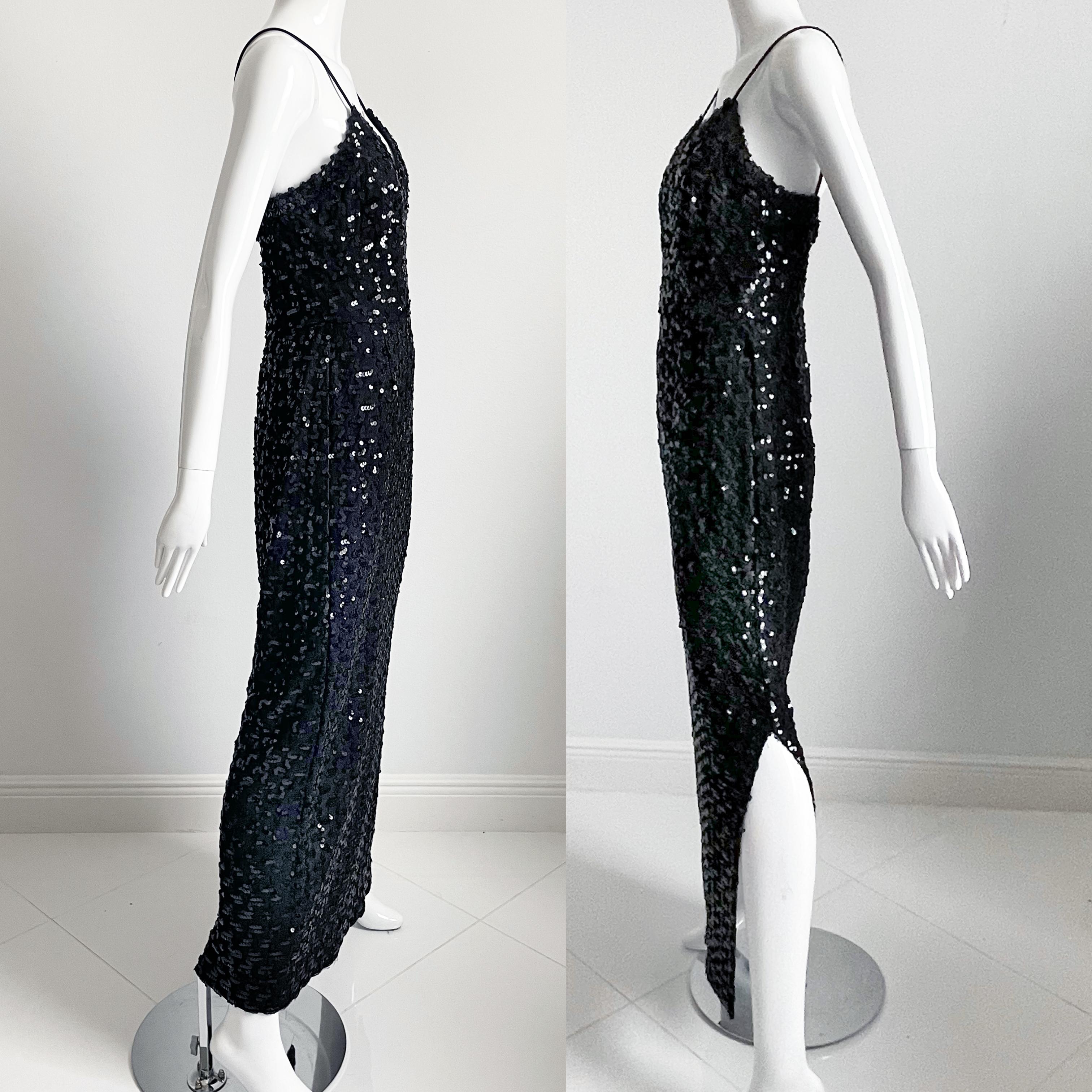 Lilli Diamond Evening Gown Sequins Sexy Black Knit Formal Dress Vintage 70s 3