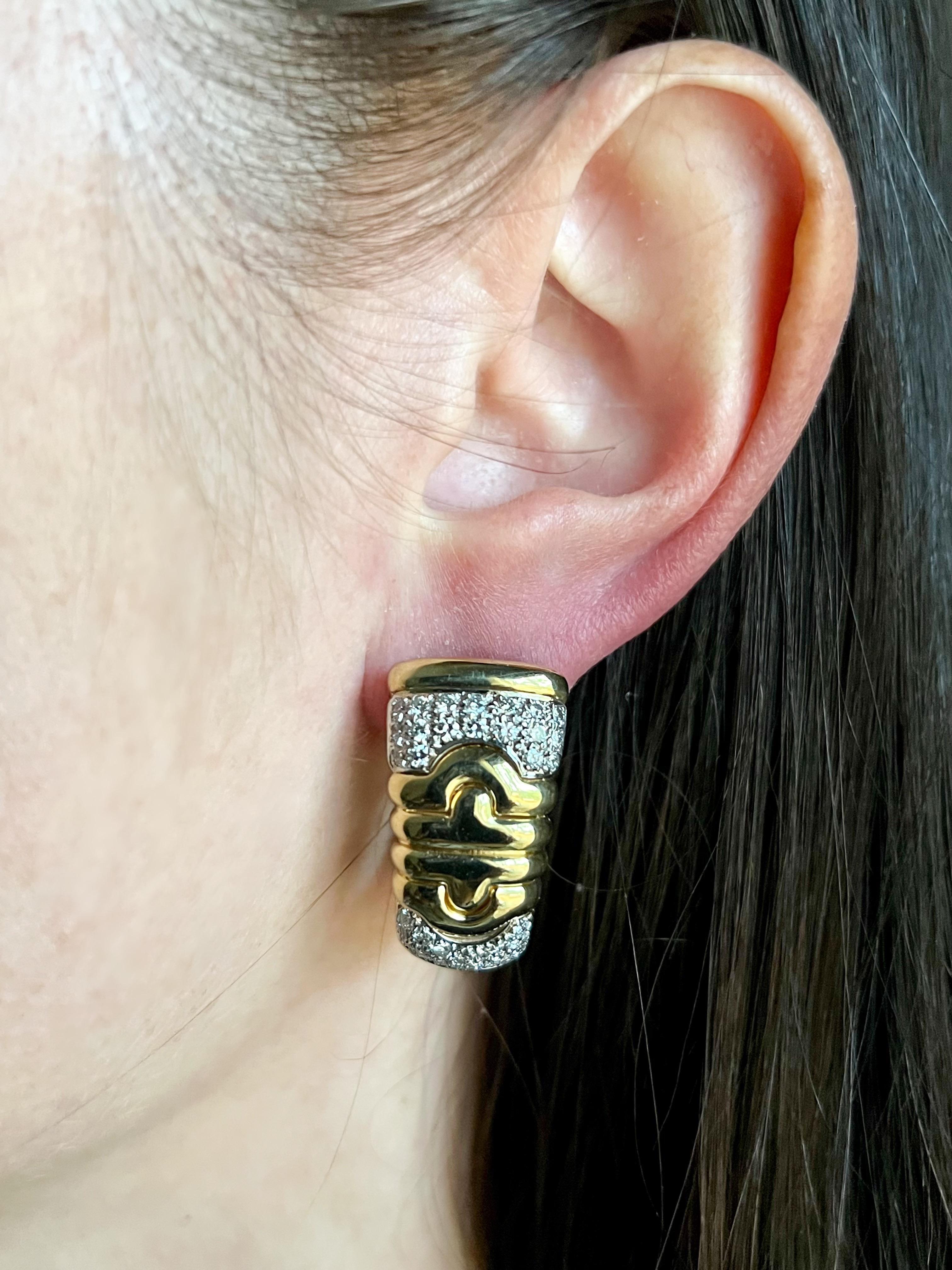 Lilli Diamond Huggie Hoop Omega Back Earrings in 18k Yellow Gold For Sale 2
