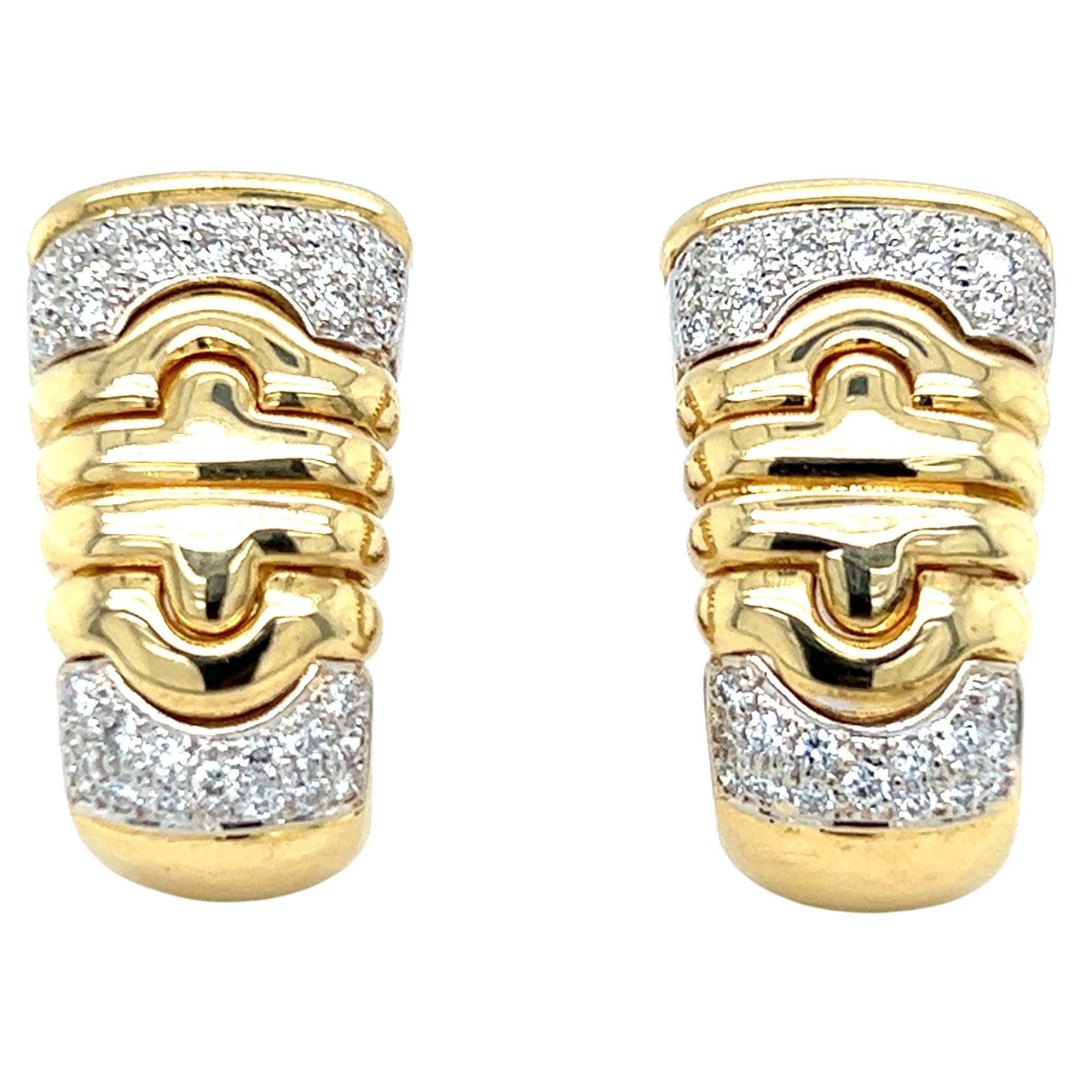 Lilli Diamond Huggie Hoop Omega Back Earrings in 18k Yellow Gold For Sale