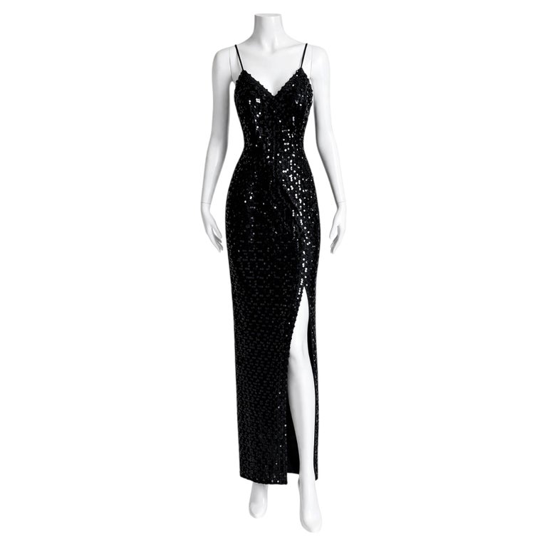 Lilli Diamond Vintage 1970s Black Sequin Knit Evening Gown Size M For Sale at 1stDibs Lilli Diamond Vintage 1970s Black Sequin Knit Evening Gown Size M For Sale at 1stDibs