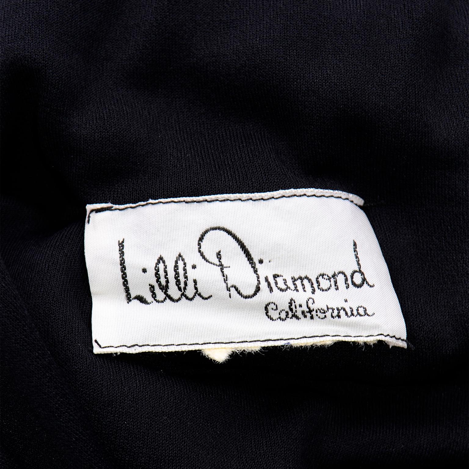 Lilli Diamond Vintage Black 1970s One Shoulder Grecian Evening Dress w Jewel For Sale 5