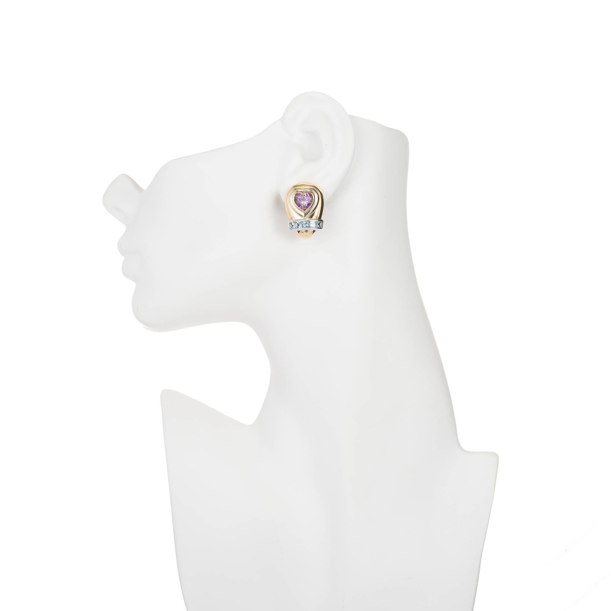Women's Lilli Heart Amethyst Square Aquamarine Clip Post Gold Earrings For Sale