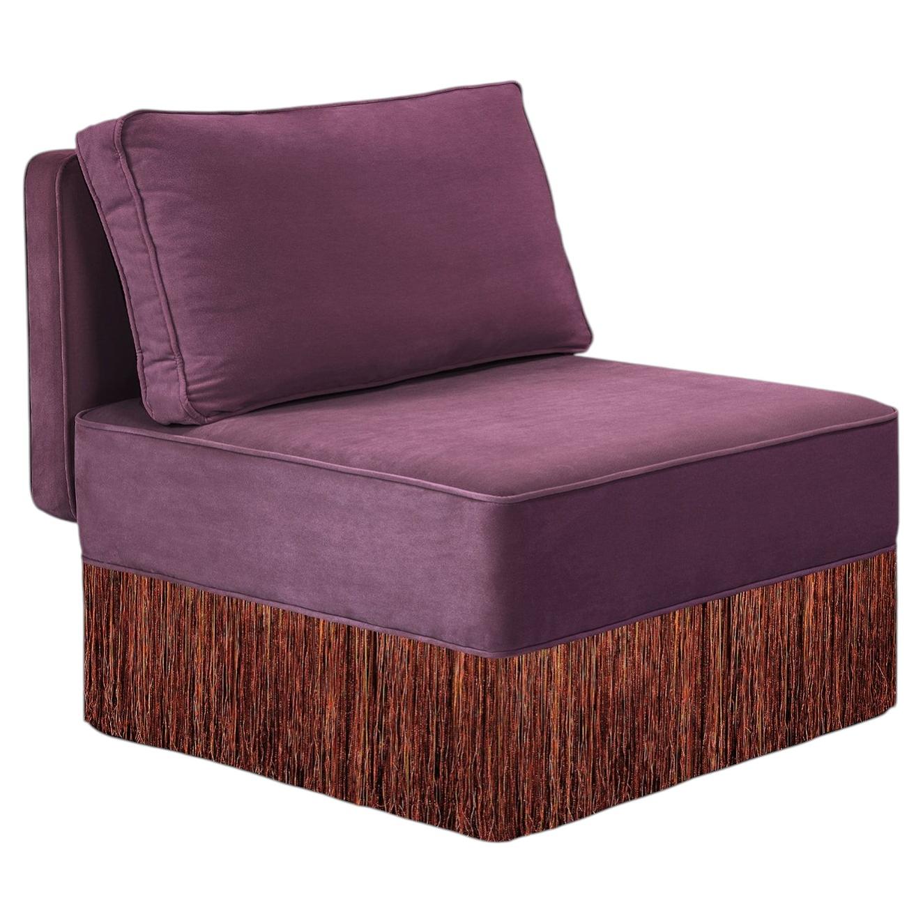 The Lilly Modular – Lounge-Sessel in Aubergine mit Fransen in verschiedenen Farben im Angebot
