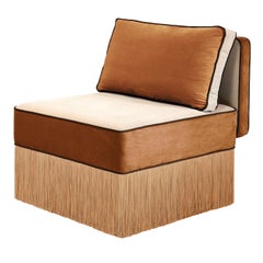 Lilli modular beige and cognac fabric with fringes lounge Armchair