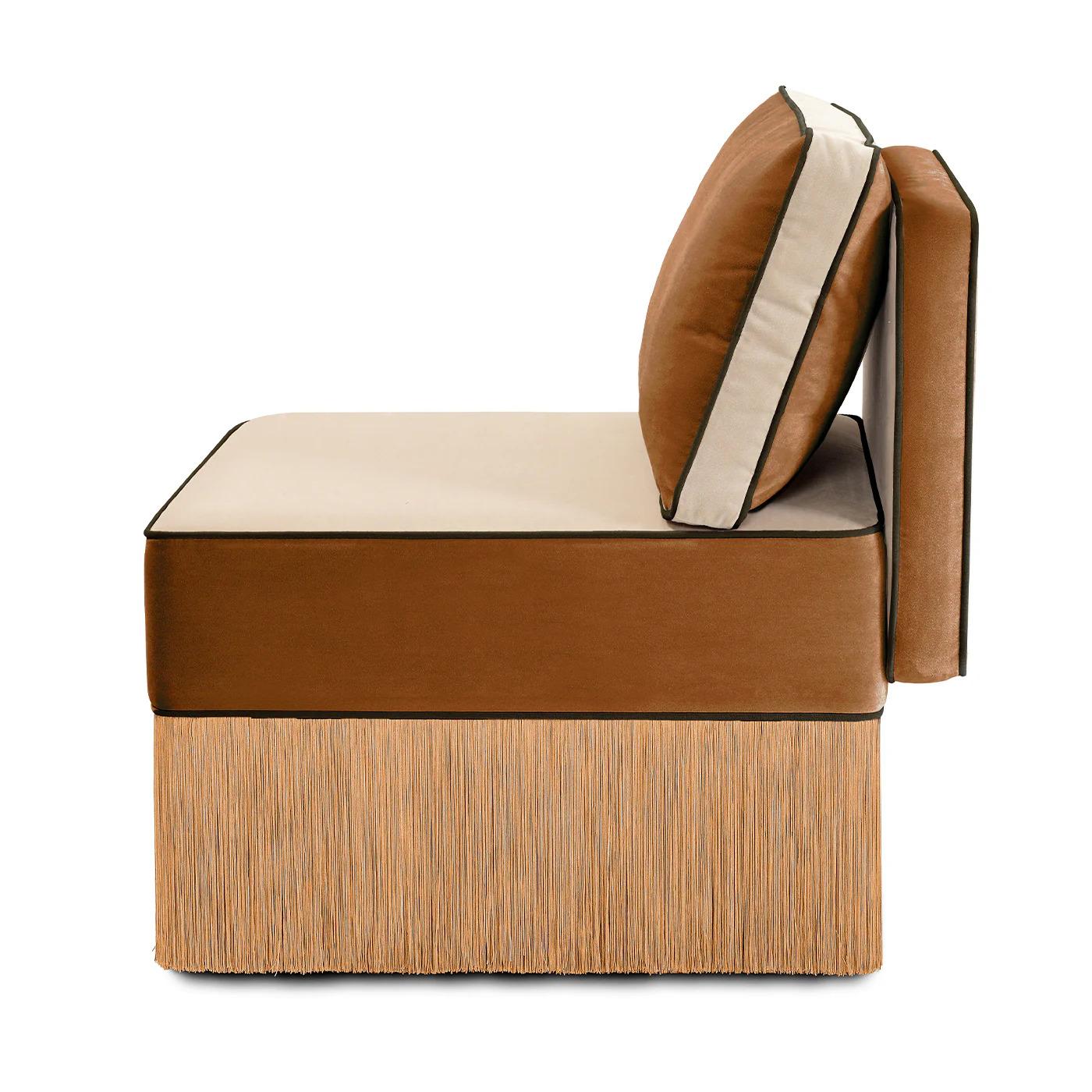 Contemporary Lilli modular beige and cognac fabric with fringes lounge Armchair For Sale
