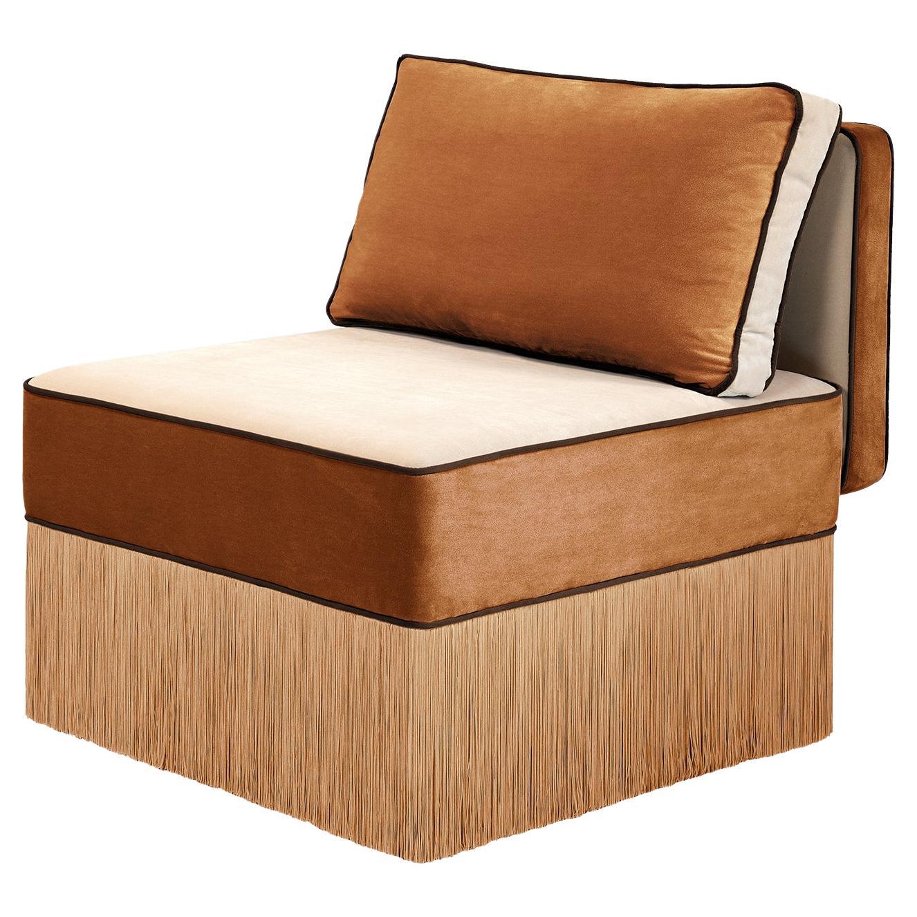 Lilli modular beige and cognac fabric with fringes lounge Armchair For Sale