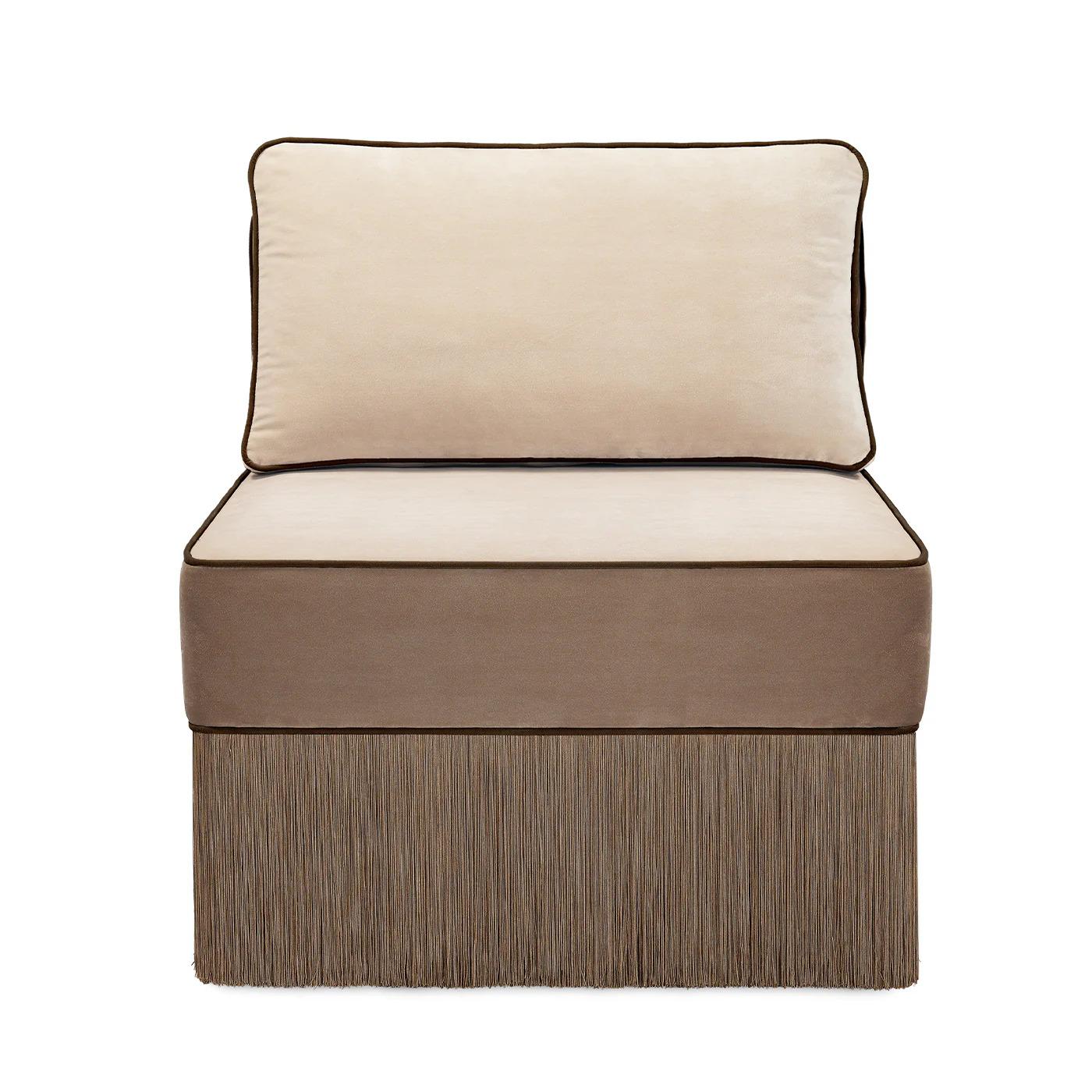Italian Lilli modular beige with brown fringes lounge armchair by Lorenza Bozzoli For Sale