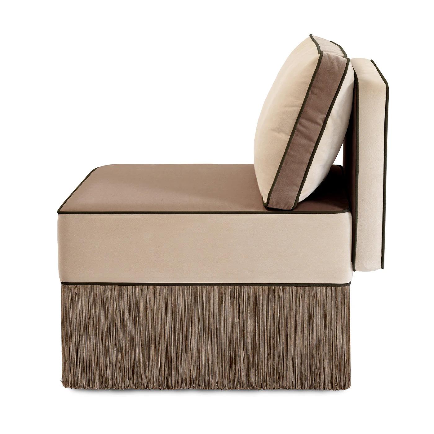 Lilli modular beige with brown fringes lounge armchair by Lorenza Bozzoli In New Condition For Sale In Milan, IT