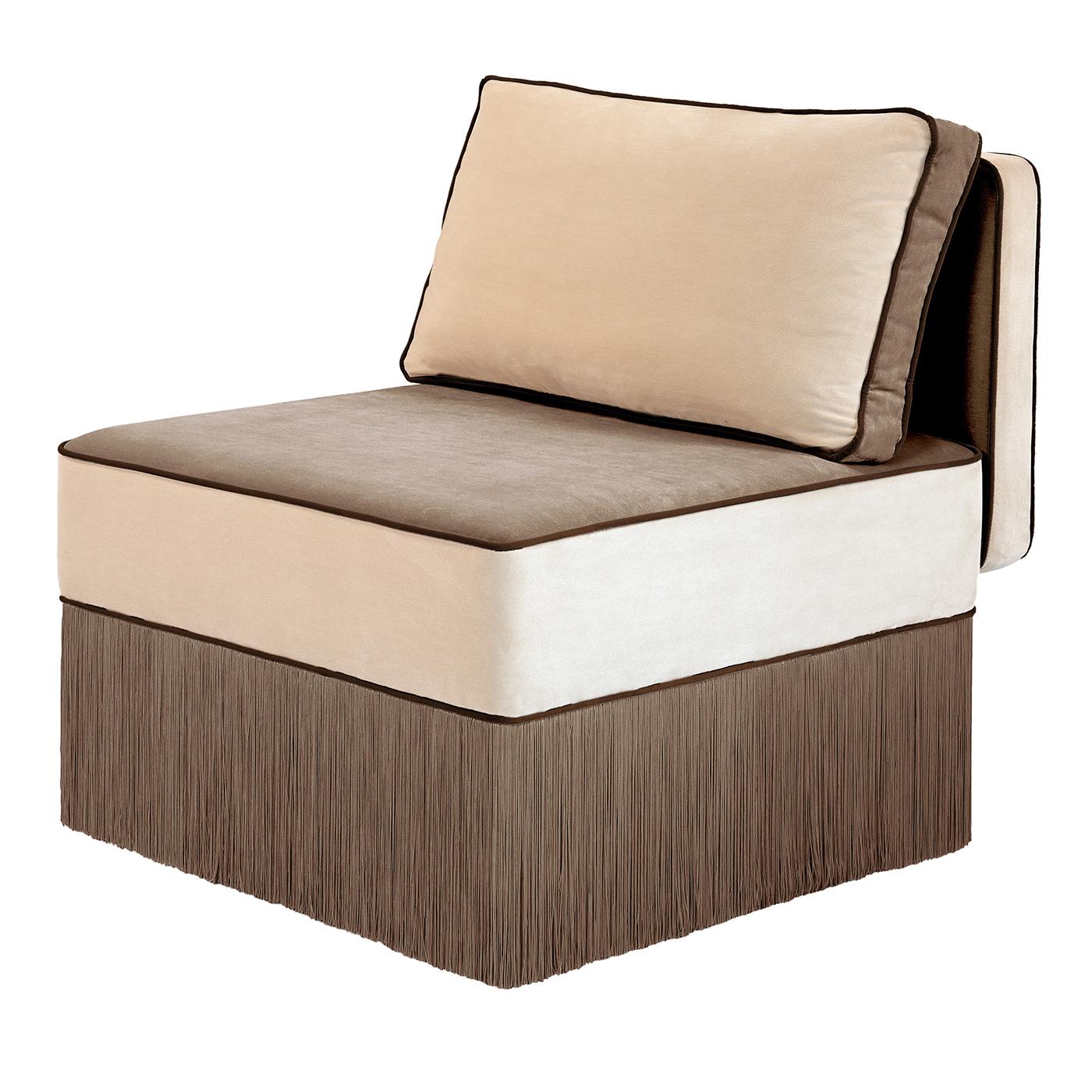 Lilli modular beige with brown fringes lounge armchair by Lorenza Bozzoli For Sale 1