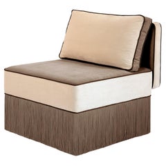 Lilli modular beige with brown fringes lounge armchair by Lorenza Bozzoli