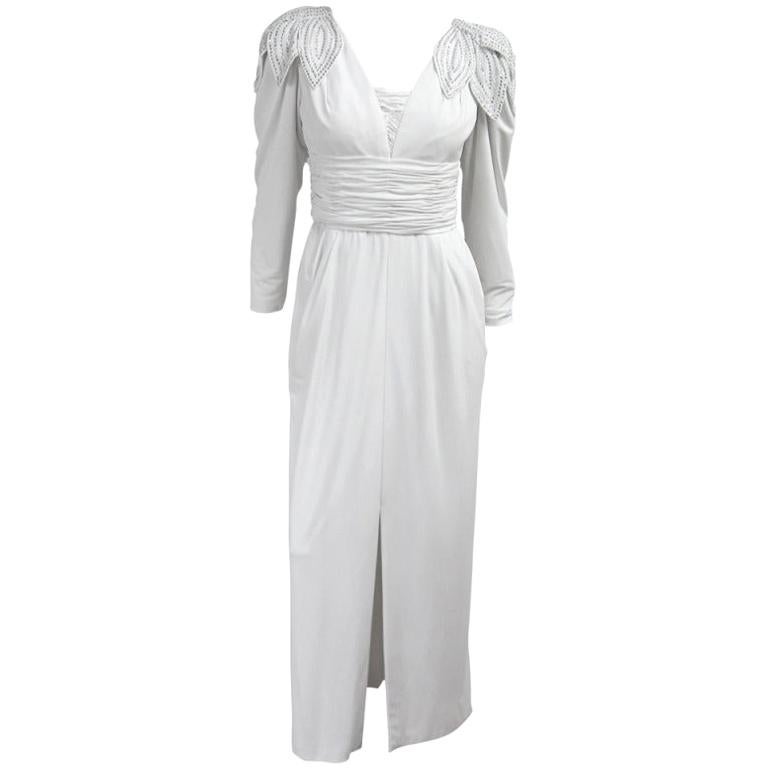 Lilli Rubin White Jersey Dress Gown 1980s Avant Garde