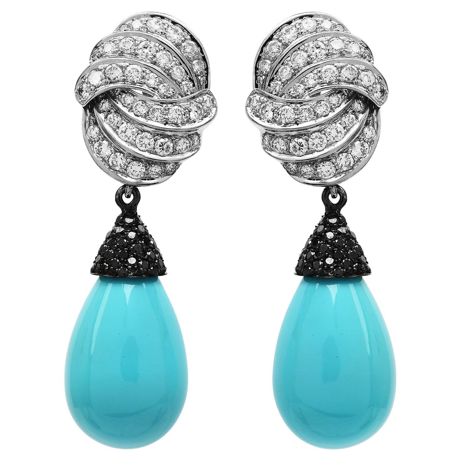 Lilli Turquoise Diamond 18K White Gold  Dangle Drop Day-Night Earrings