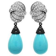 Lilli Turquoise Diamond 18K White Gold  Dangle Drop Day-Night Earrings