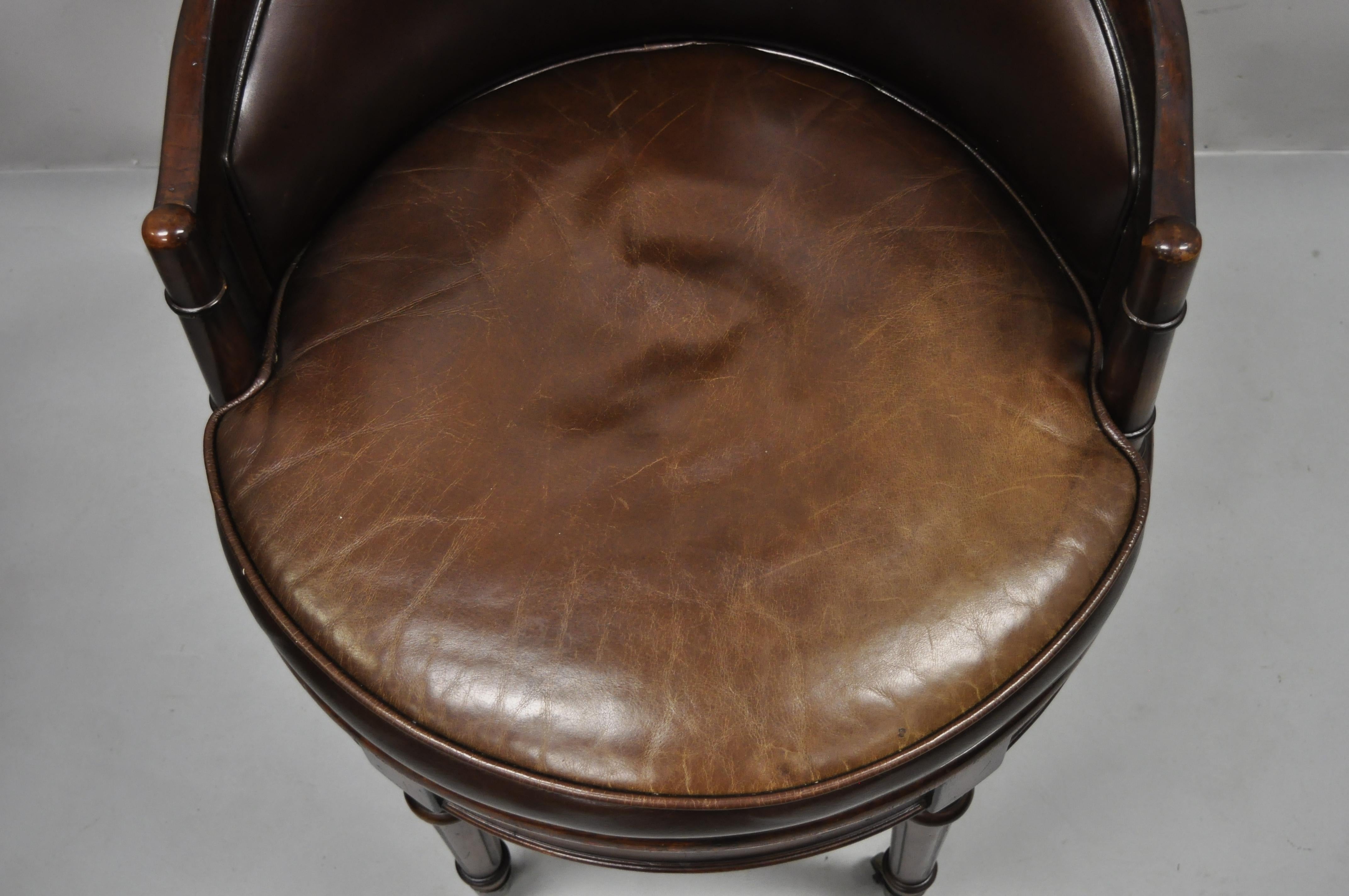 North American Lillian August Brown Leather Swivel Upholstered Empire Office Desk Vanity Chair