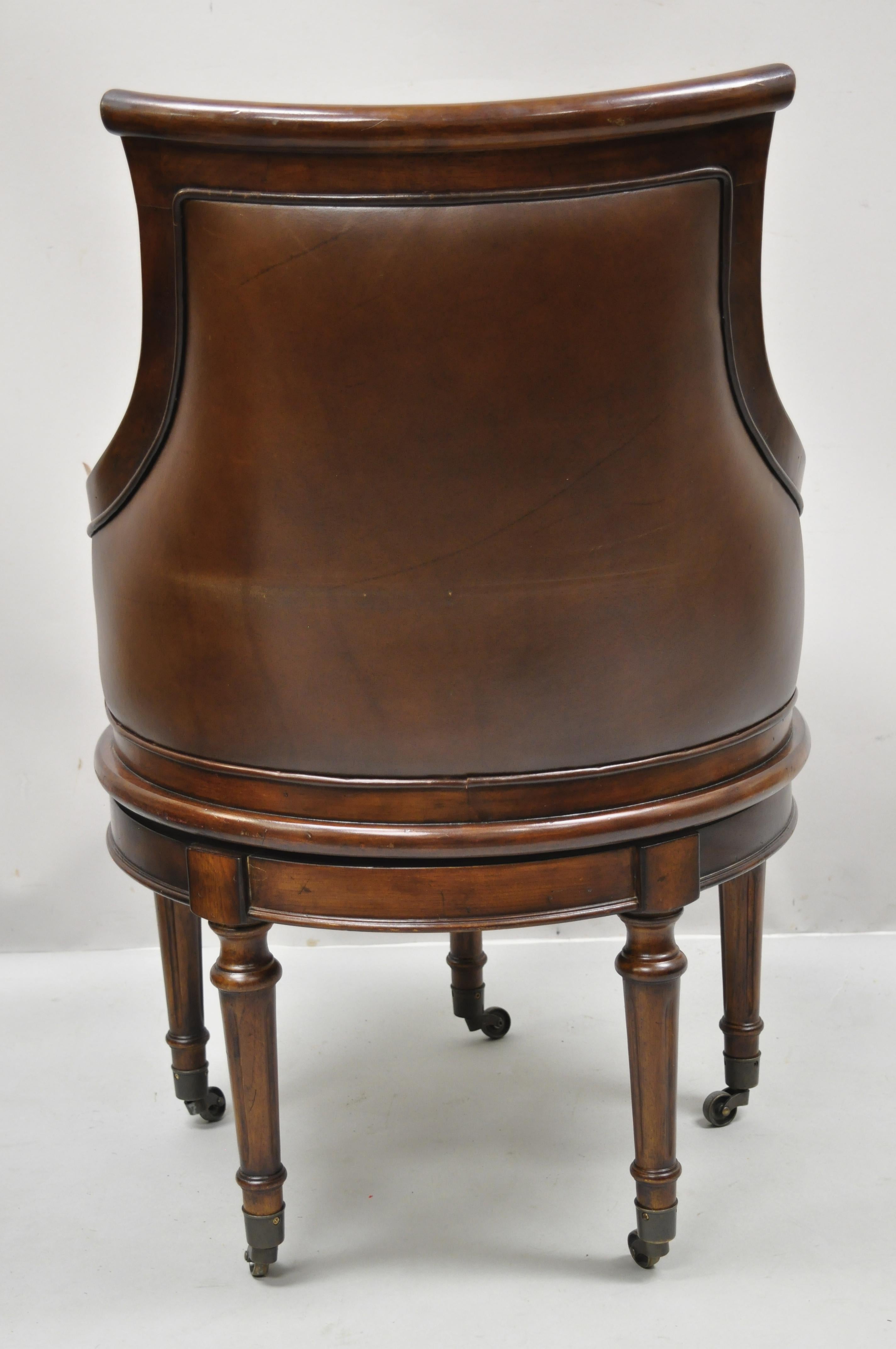 Lillian August Brown Leather Swivel Upholstered Empire Office Desk Vanity Chair 1