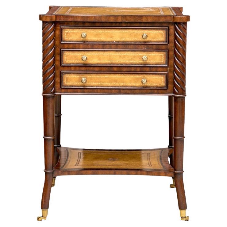 Lillian August Carved And Leather Inlaid End Table For Sale