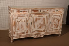 Lillian August Distressed White Painted French Louis XVI Style Sideboard Buffet