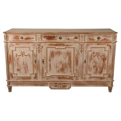 Lillian August Distressed White Painted French Louis XVI Style Sideboard Buffet