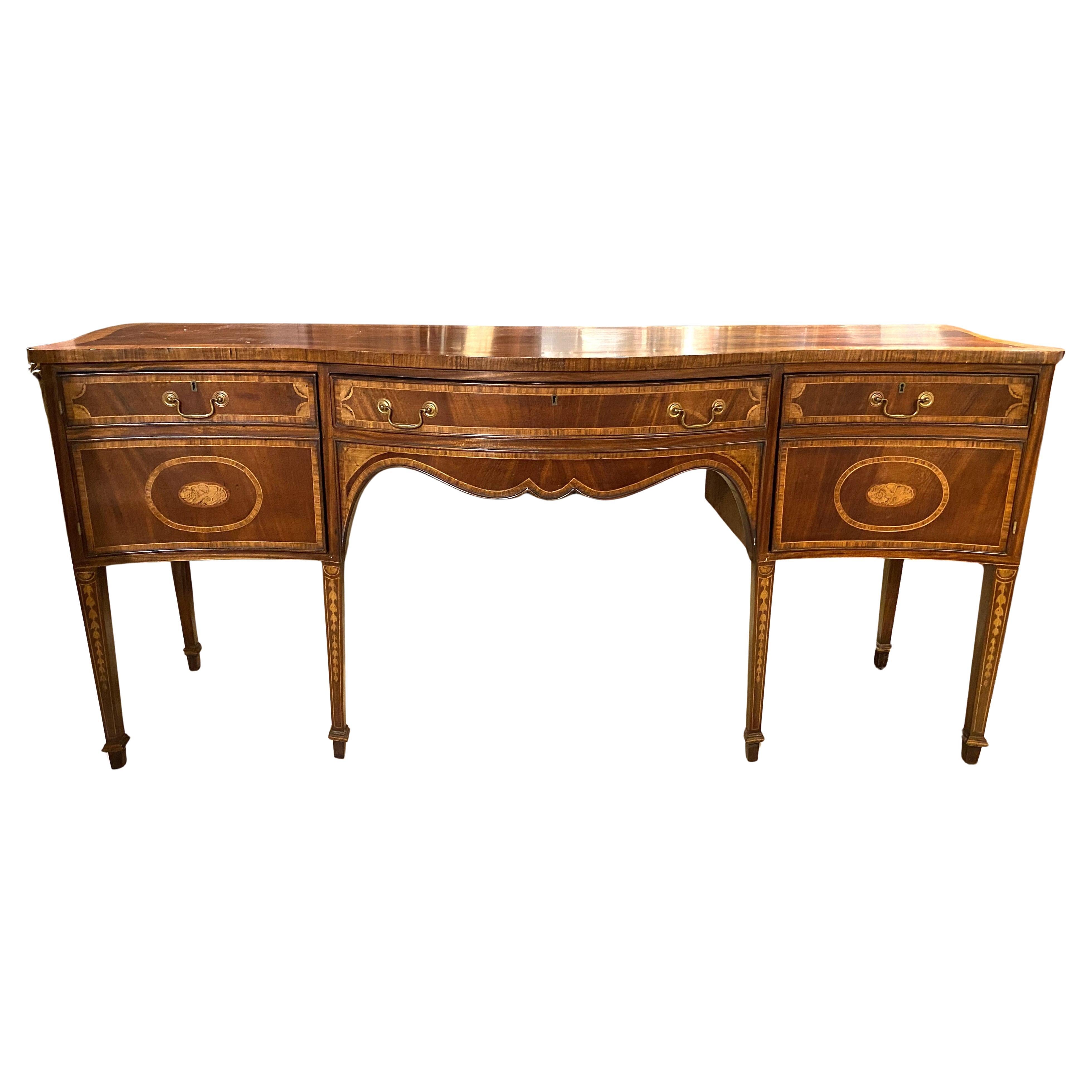 Lillian August Hepplewhite Style Mahogany Serpentine Sideboard with Fine Inlay For Sale