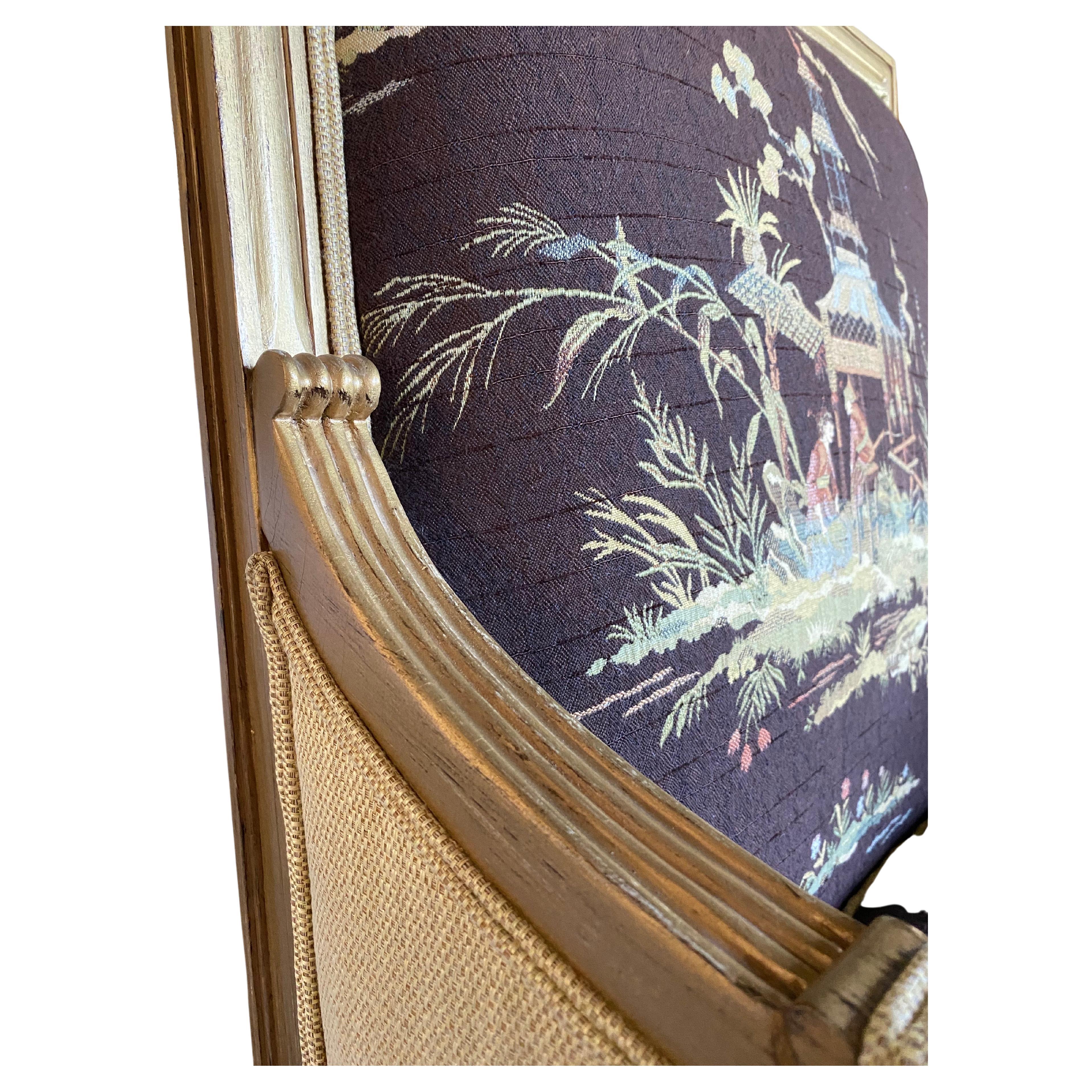 Lillian August Louis XVI Style Gilt Chinoiserie Bergere Club Chairs In Good Condition In Lambertville, NJ