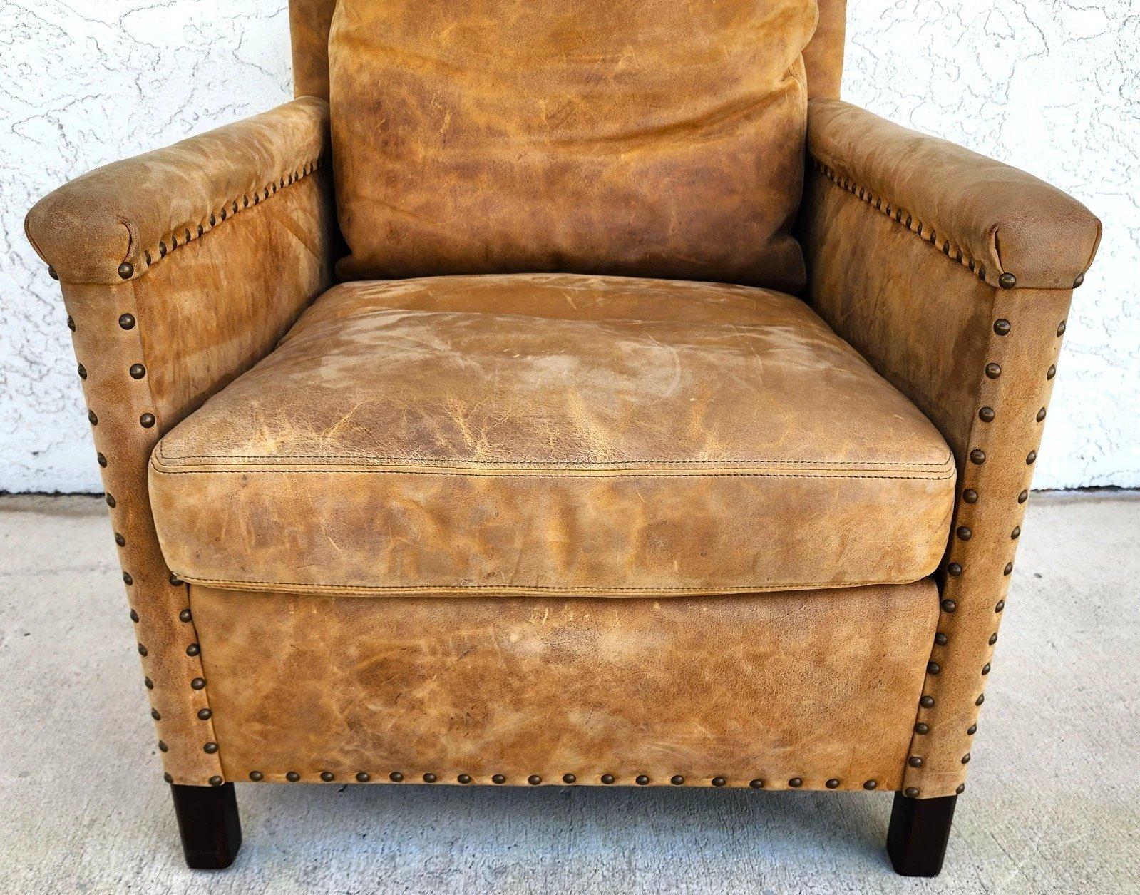 Lillian August Fauteuil club en cuir sellier MCM Ralph Lauren Style en vente 4
