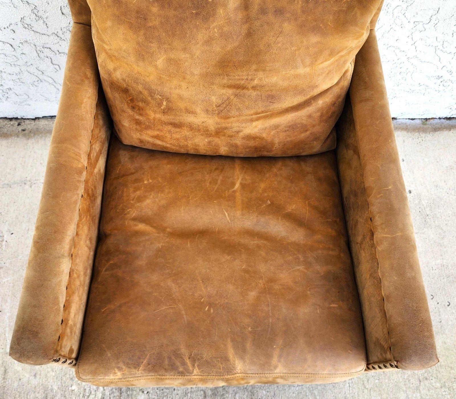 Lillian August Fauteuil club en cuir sellier MCM Ralph Lauren Style en vente 5