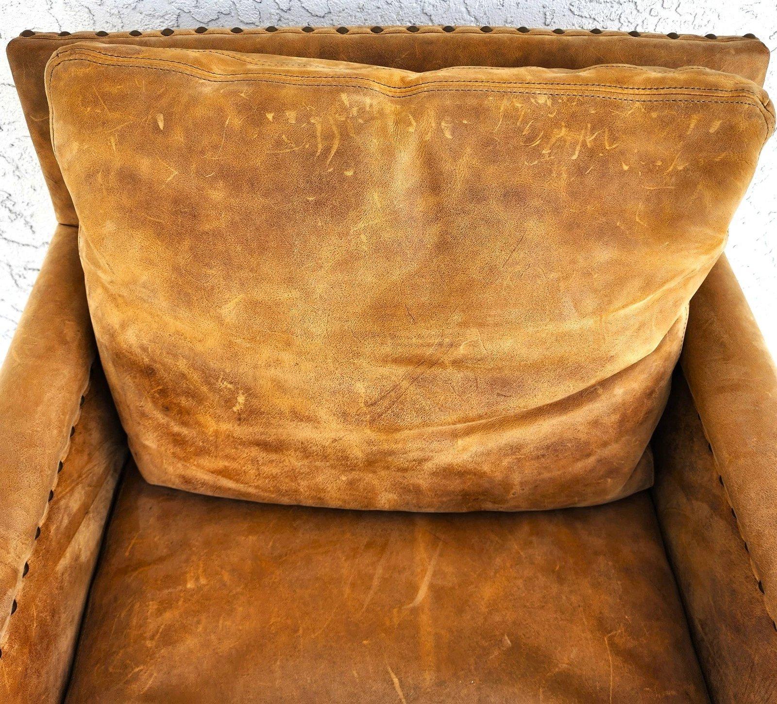 Lillian August Fauteuil club en cuir sellier MCM Ralph Lauren Style en vente 6