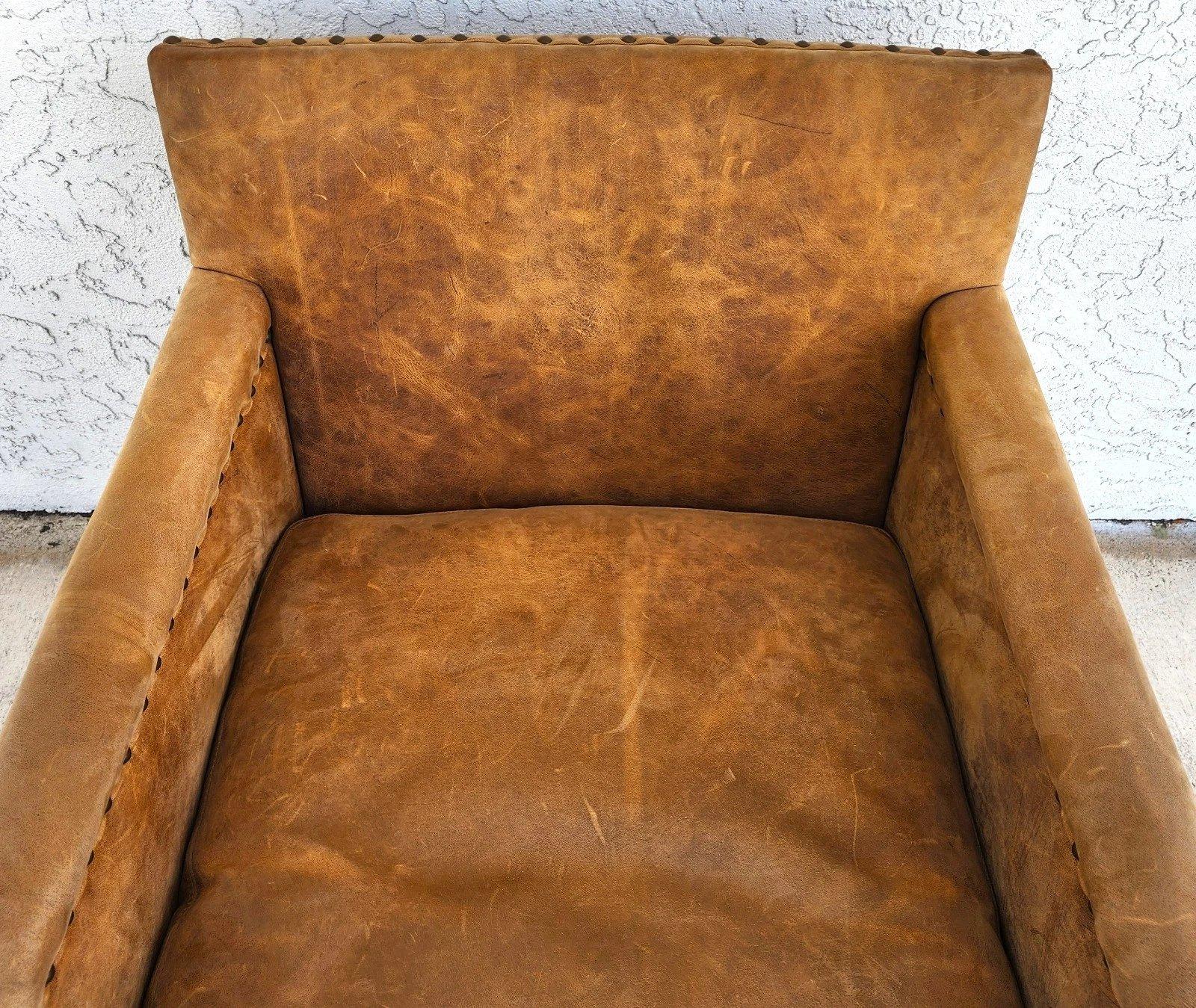 Lillian August Fauteuil club en cuir sellier MCM Ralph Lauren Style en vente 7