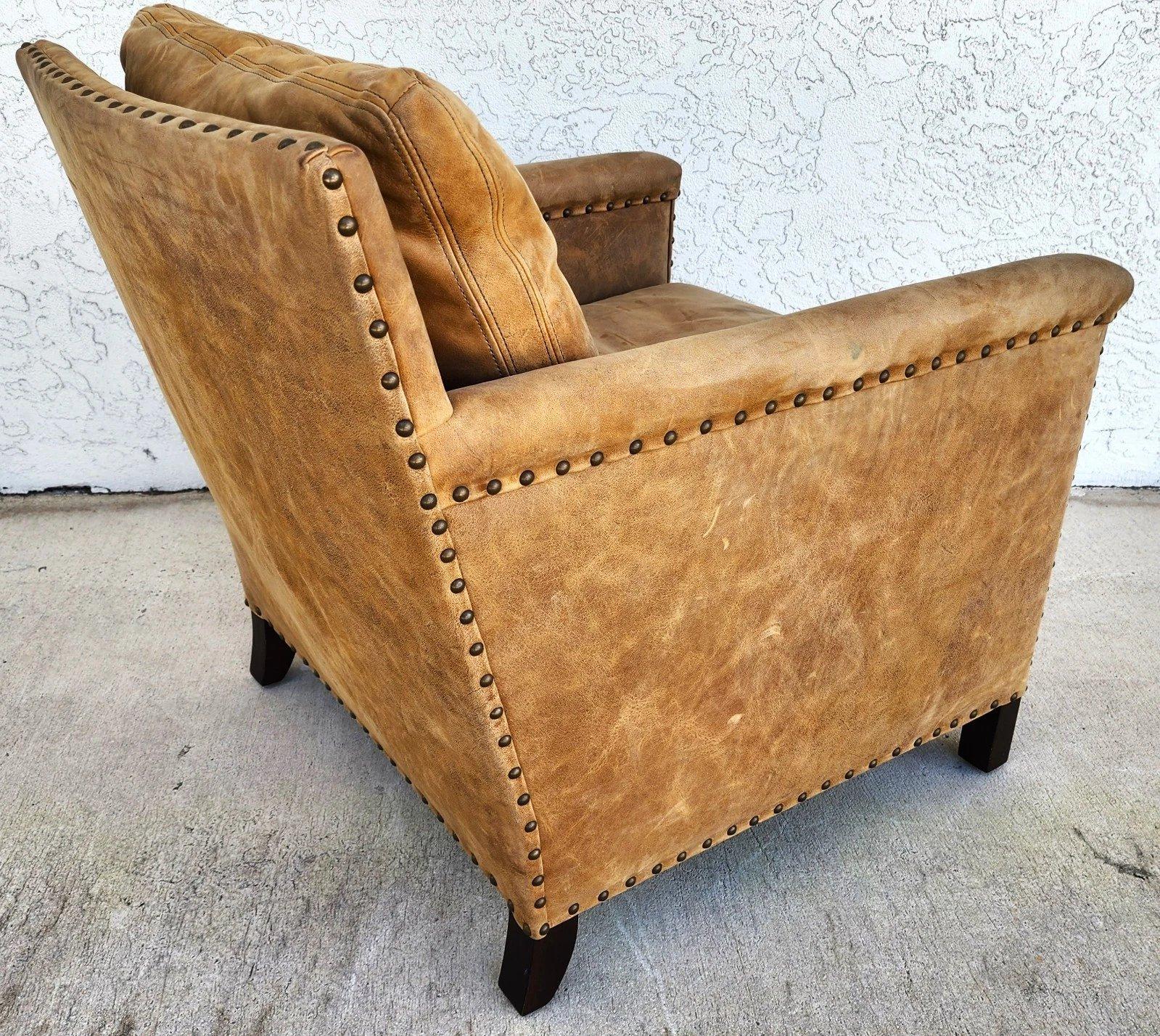 Fin du 20e siècle Lillian August Fauteuil club en cuir sellier MCM Ralph Lauren Style en vente