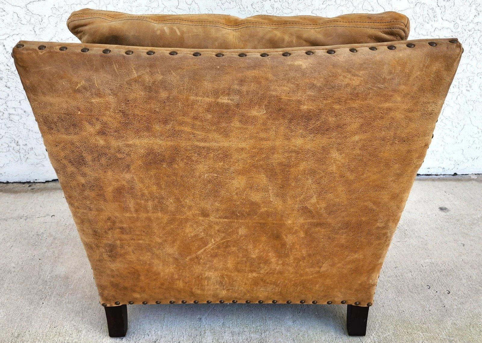 Cuir Lillian August Fauteuil club en cuir sellier MCM Ralph Lauren Style en vente
