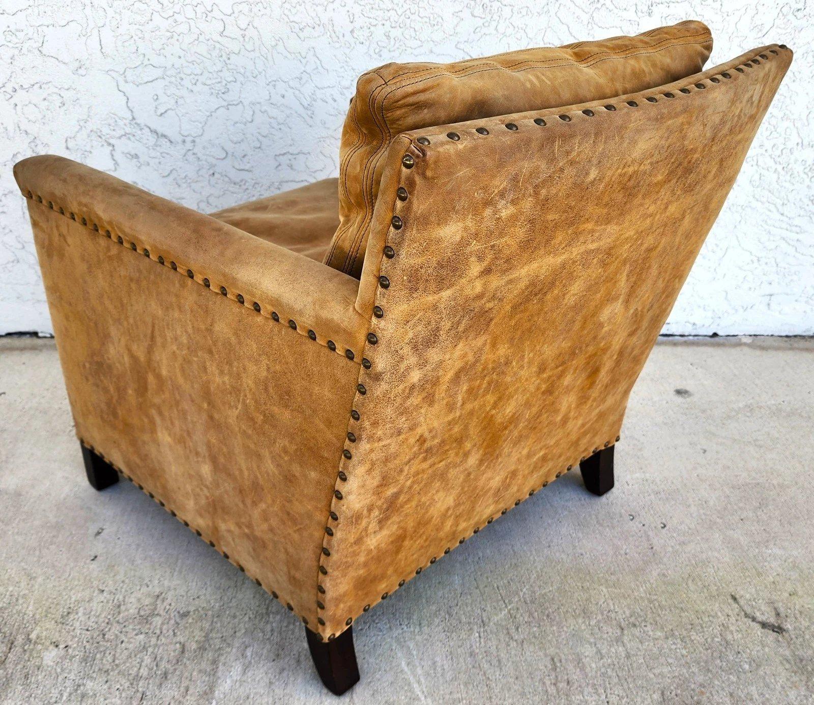 Lillian August Fauteuil club en cuir sellier MCM Ralph Lauren Style en vente 1