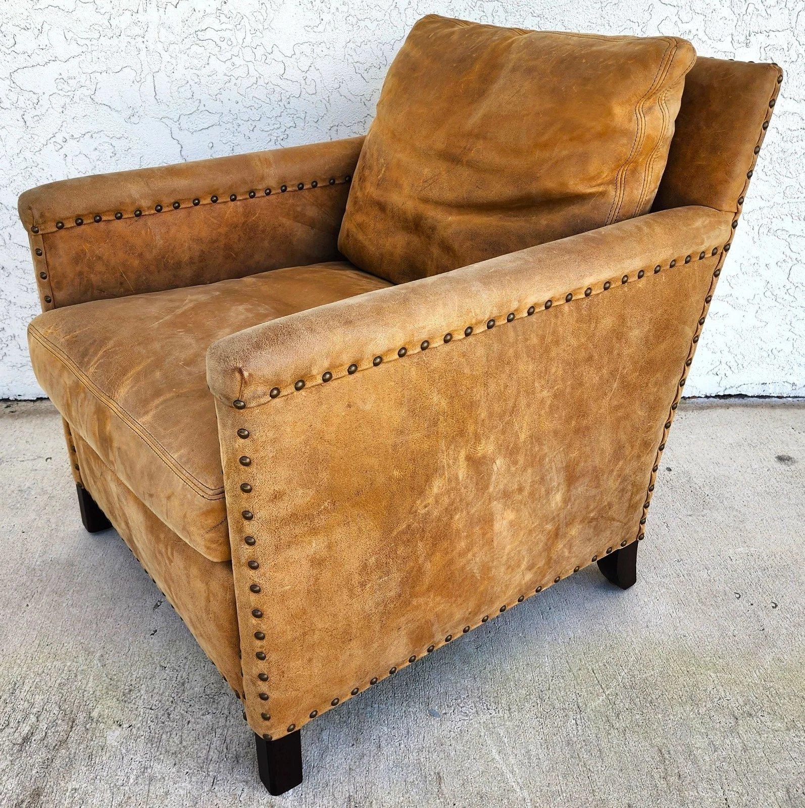 Lillian August Fauteuil club en cuir sellier MCM Ralph Lauren Style en vente 3