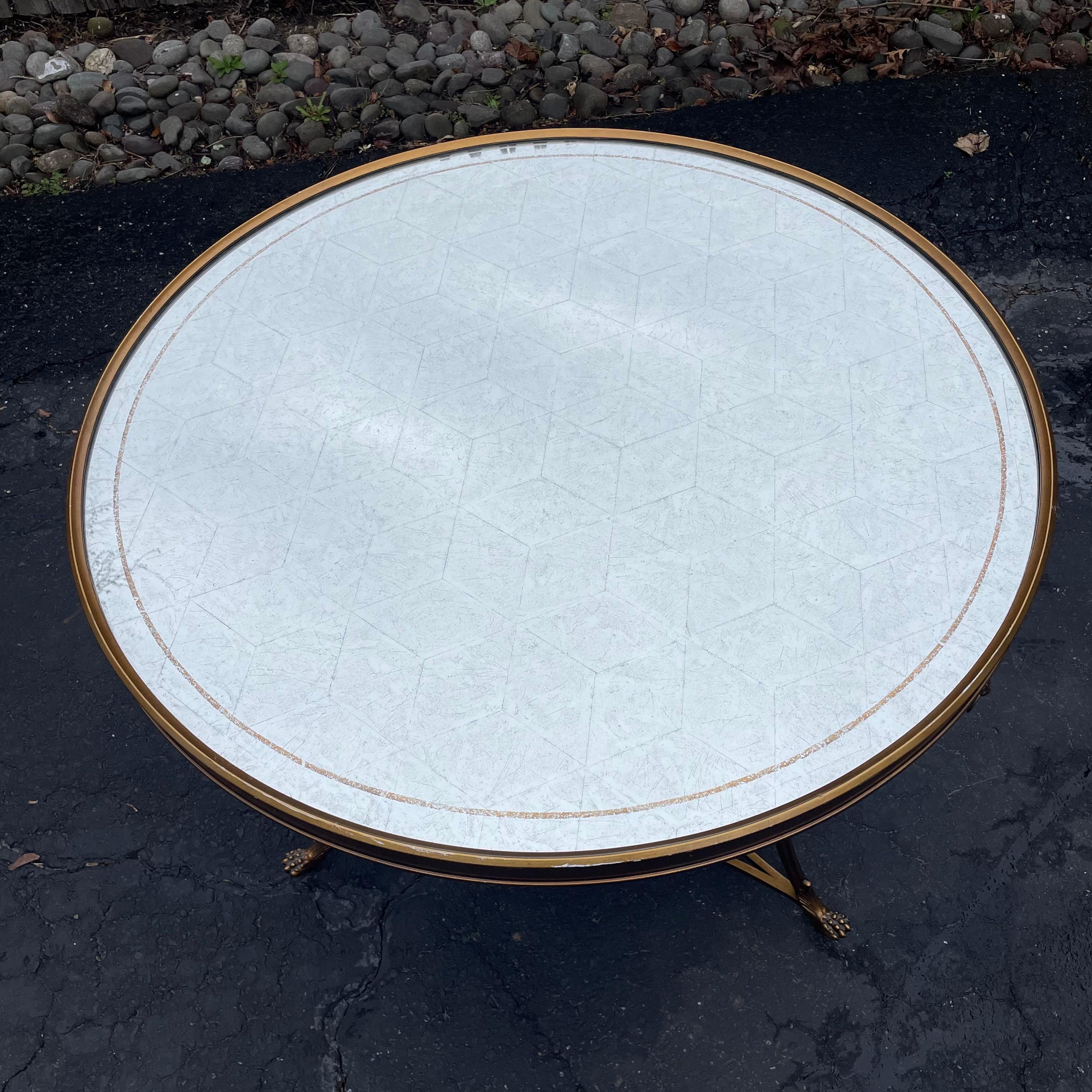 Plated Lillian August Weston Two Tiered Eglomise Mirrored Center Table For Sale
