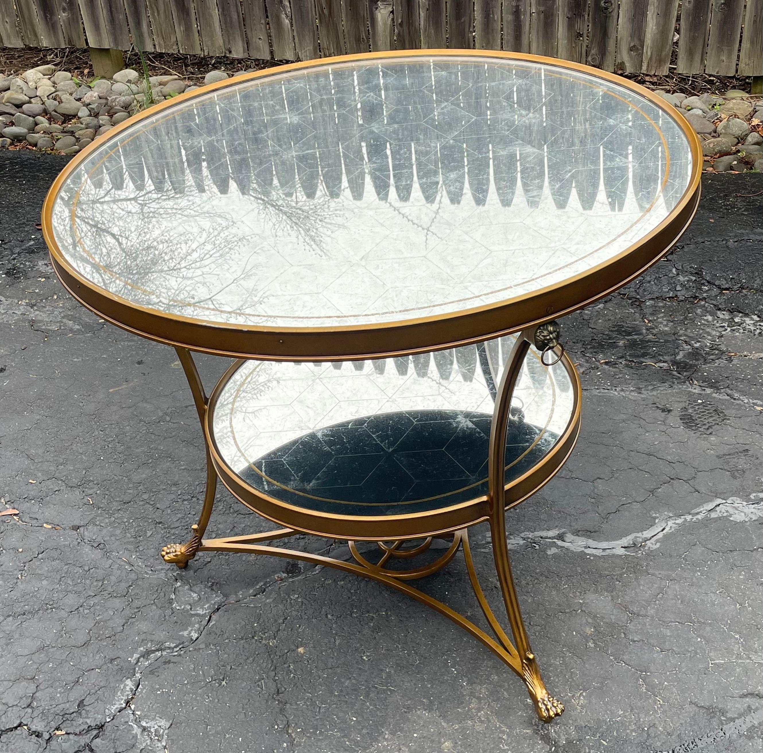 Lillian August Weston Two Tiered Eglomise Mirrored Center Table In Good Condition For Sale In Bedford Hills, NY