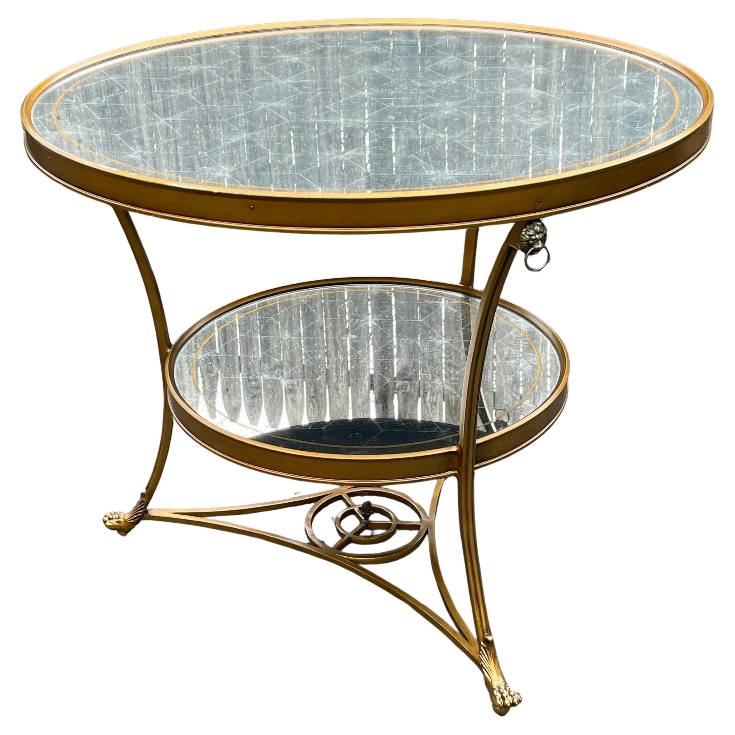 Lillian August Weston Two Tiered Eglomise Mirrored Center Table For Sale