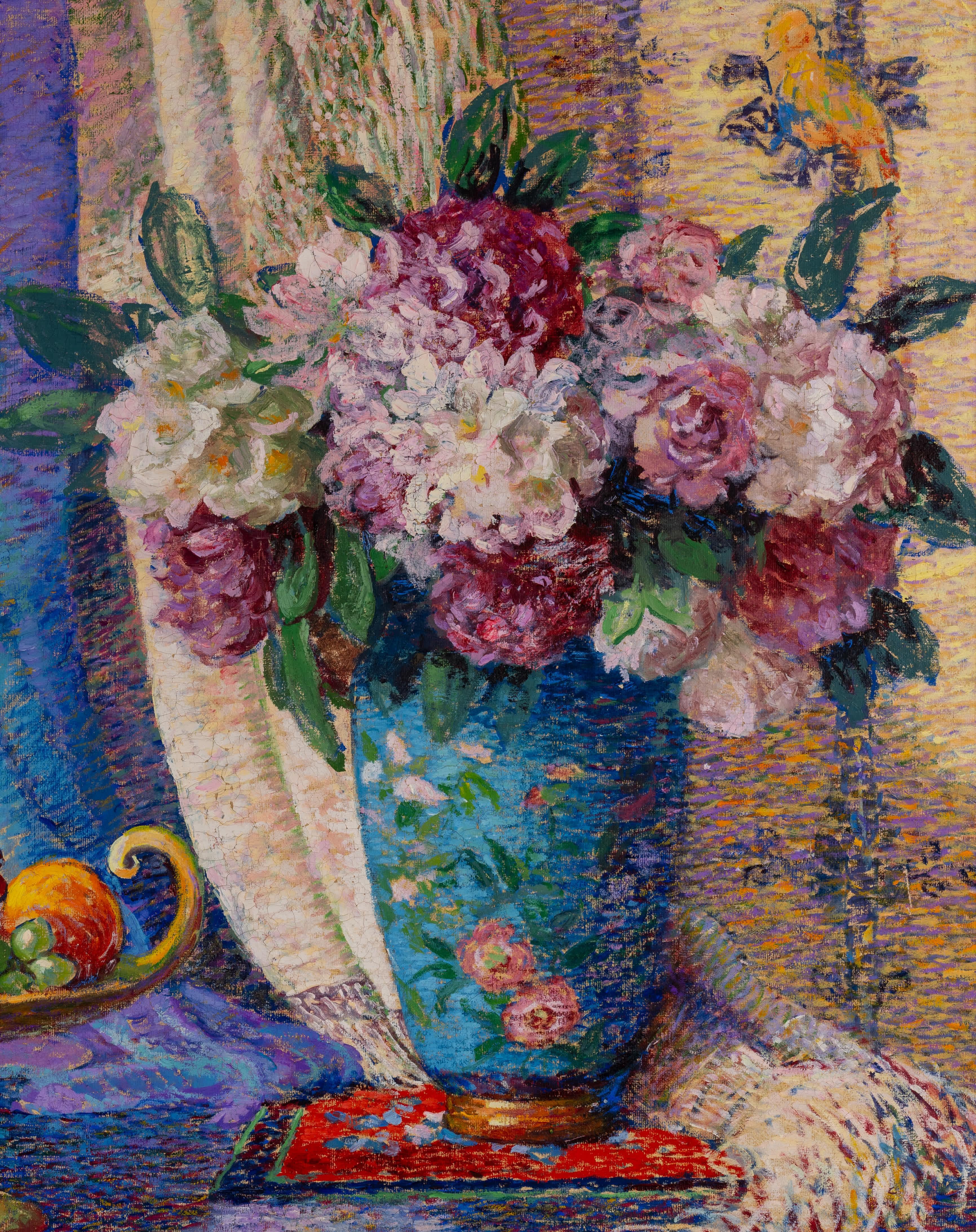 Stilleben mit blauem Vorhang (Expressionismus), Painting, von Lillian Burk Meeser