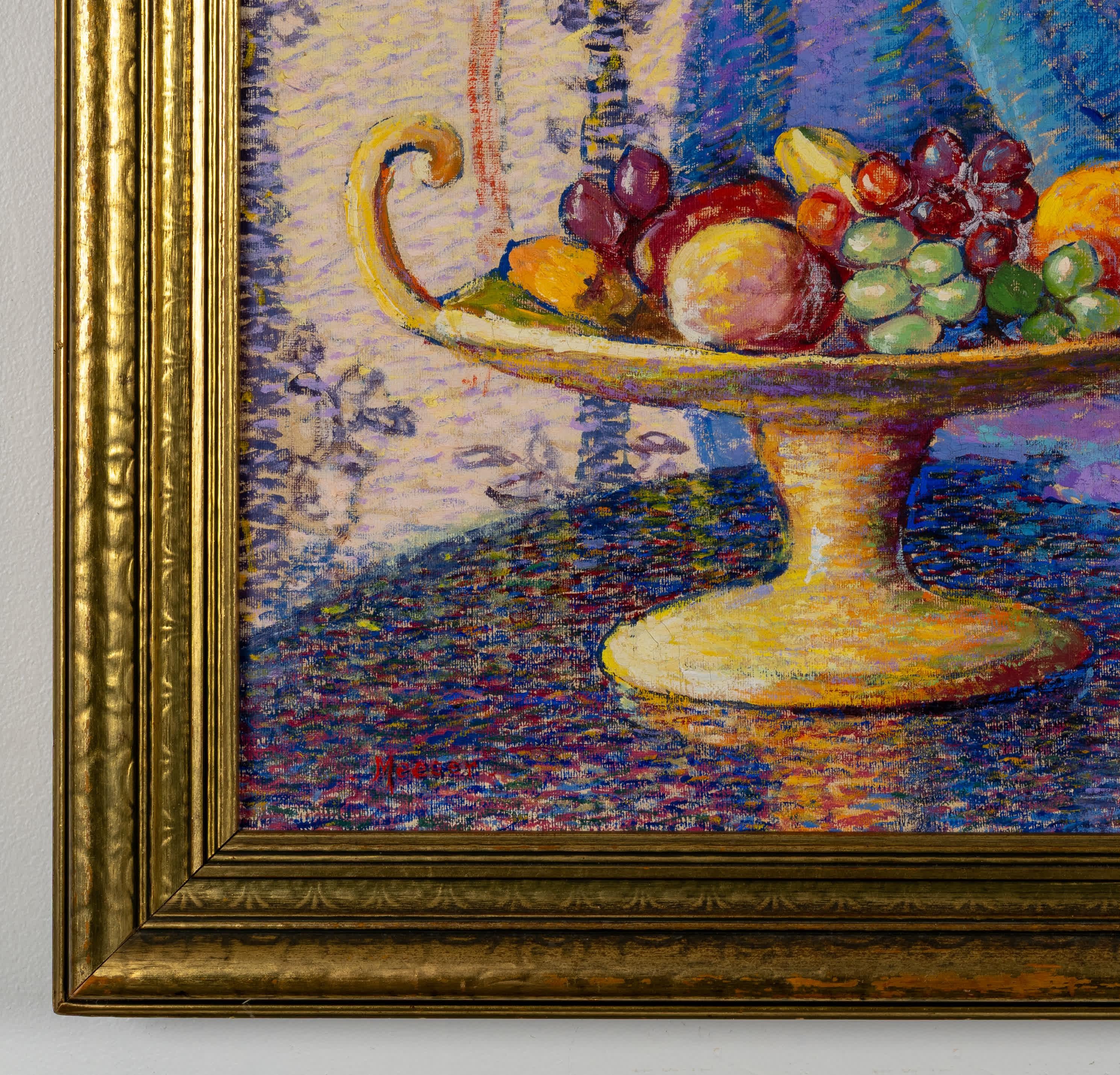 Stilleben mit blauem Vorhang (Schwarz), Still-Life Painting, von Lillian Burk Meeser