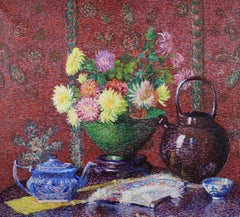 A Floral Arrangement - Pointillist Still Life Oil Painting - Lillian Burk Meeser