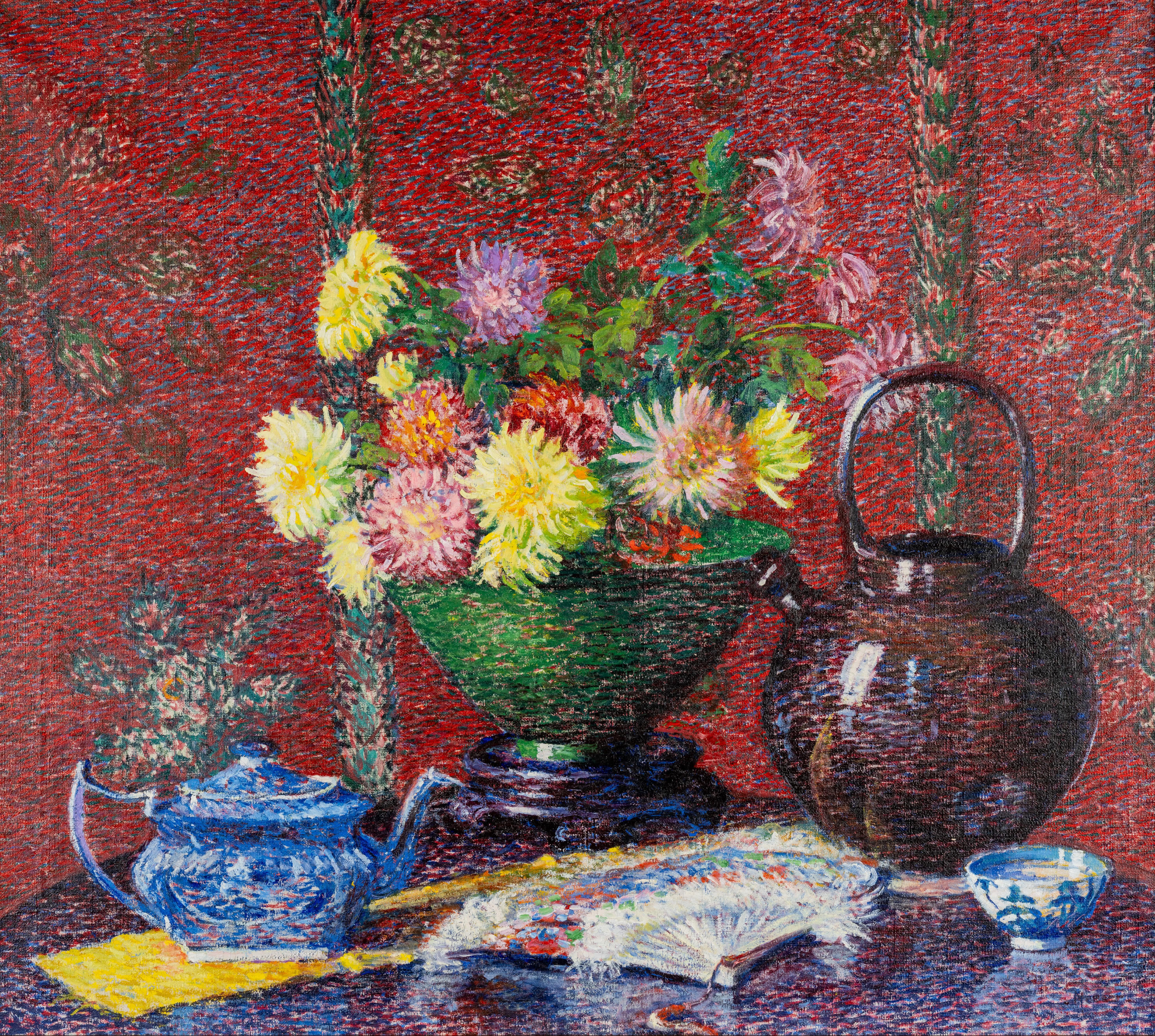 Still Life with Zinnias - Painting by Lillian Burk Meeser