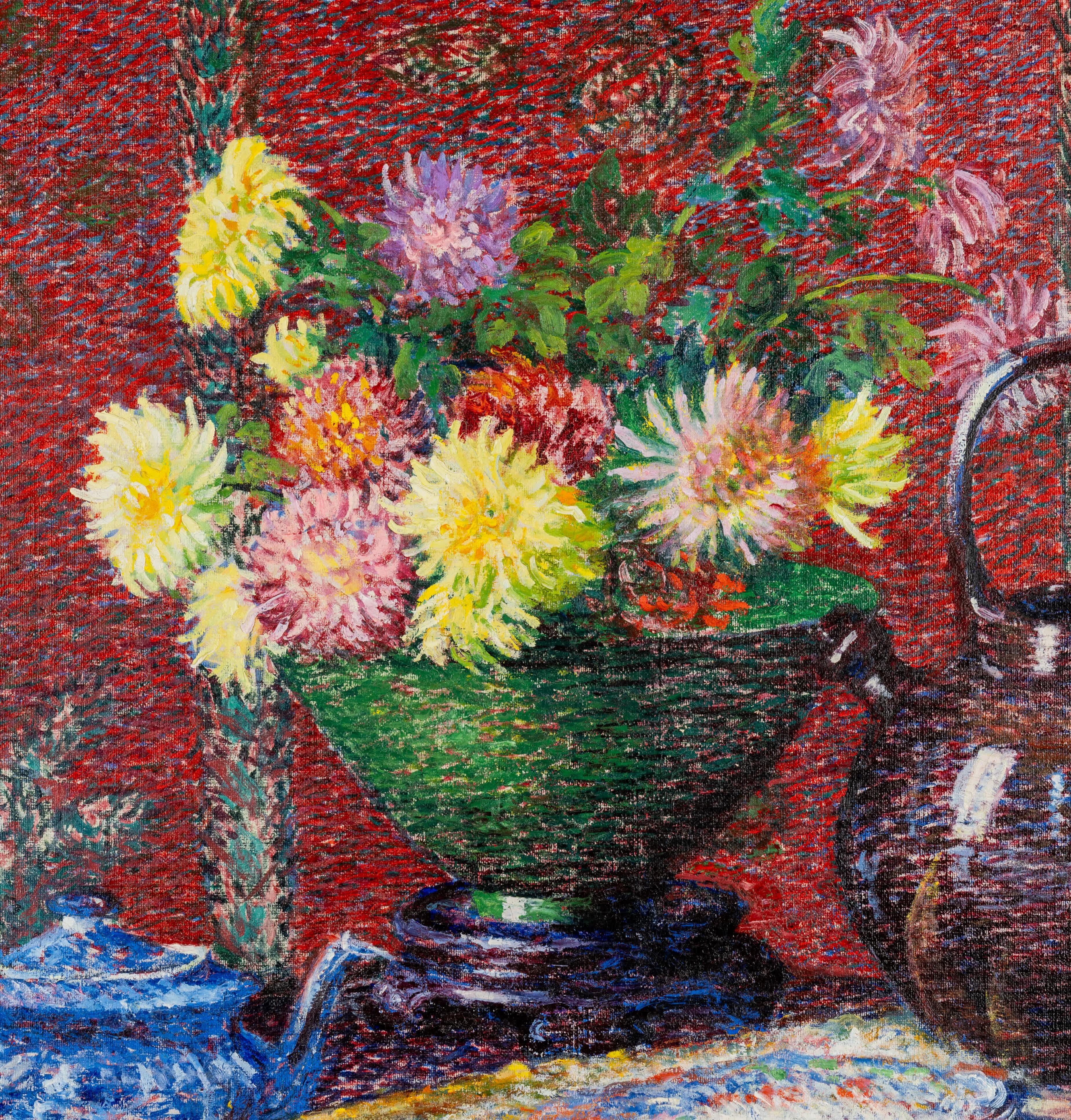 Still Life with Zinnias - Expressionist Painting by Lillian Burk Meeser