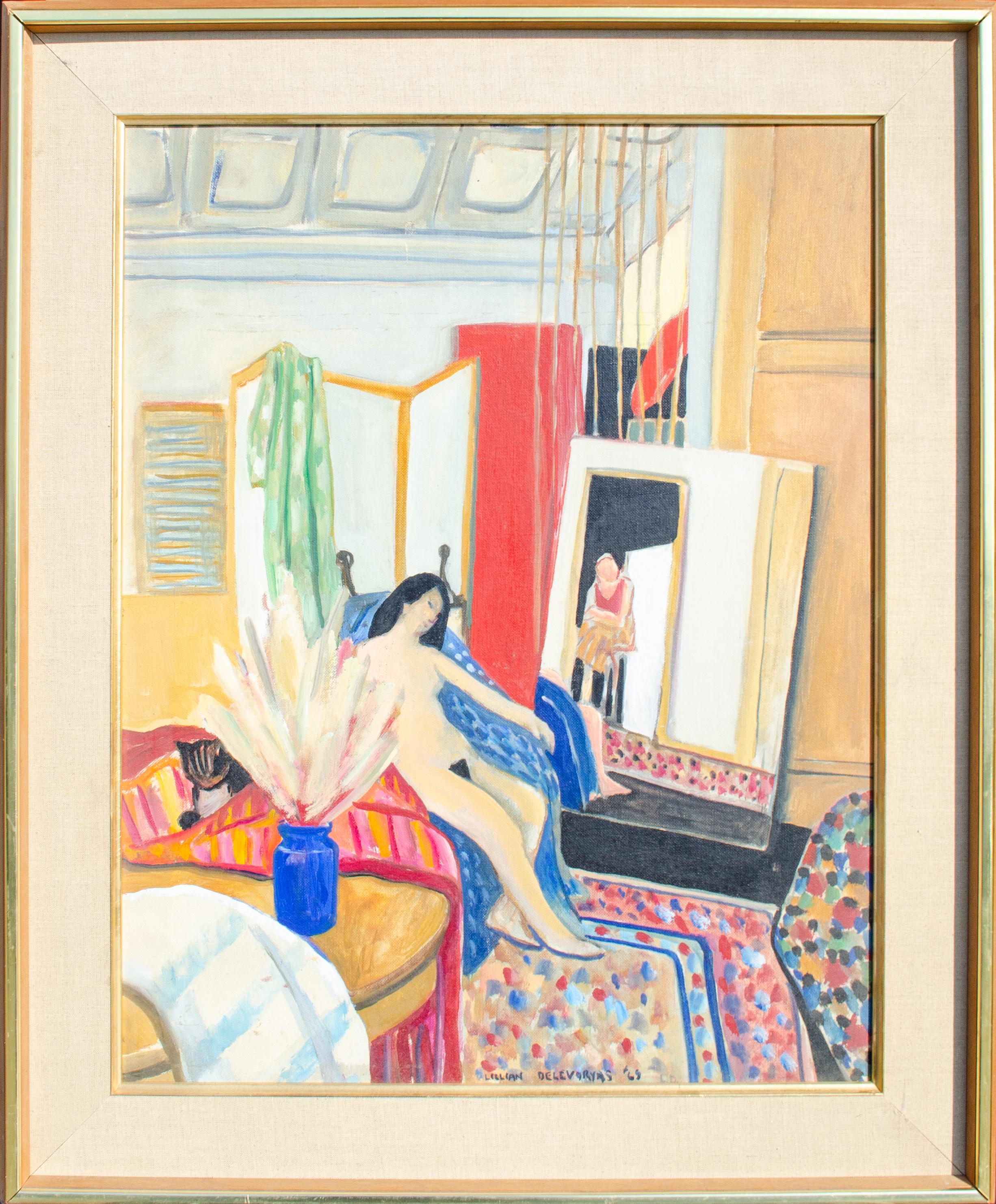 Lillian Delevoryas 1969 Peinture originale de nu et d'intérieur en vente 1