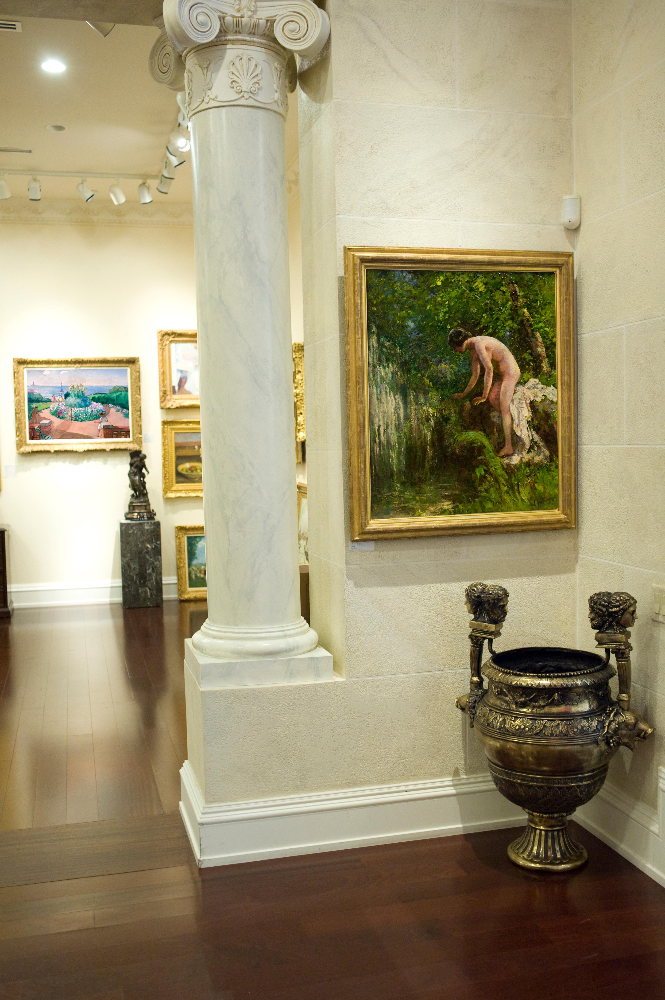 Signé en bas à droite

Lillian Genth était une importante peintre figurative américaine. Elle a étudié aux États-Unis et à Paris, auprès de James McNeil Whistler. Genth a peint un grand nombre de ses nus féminins en plein air dans sa propriété