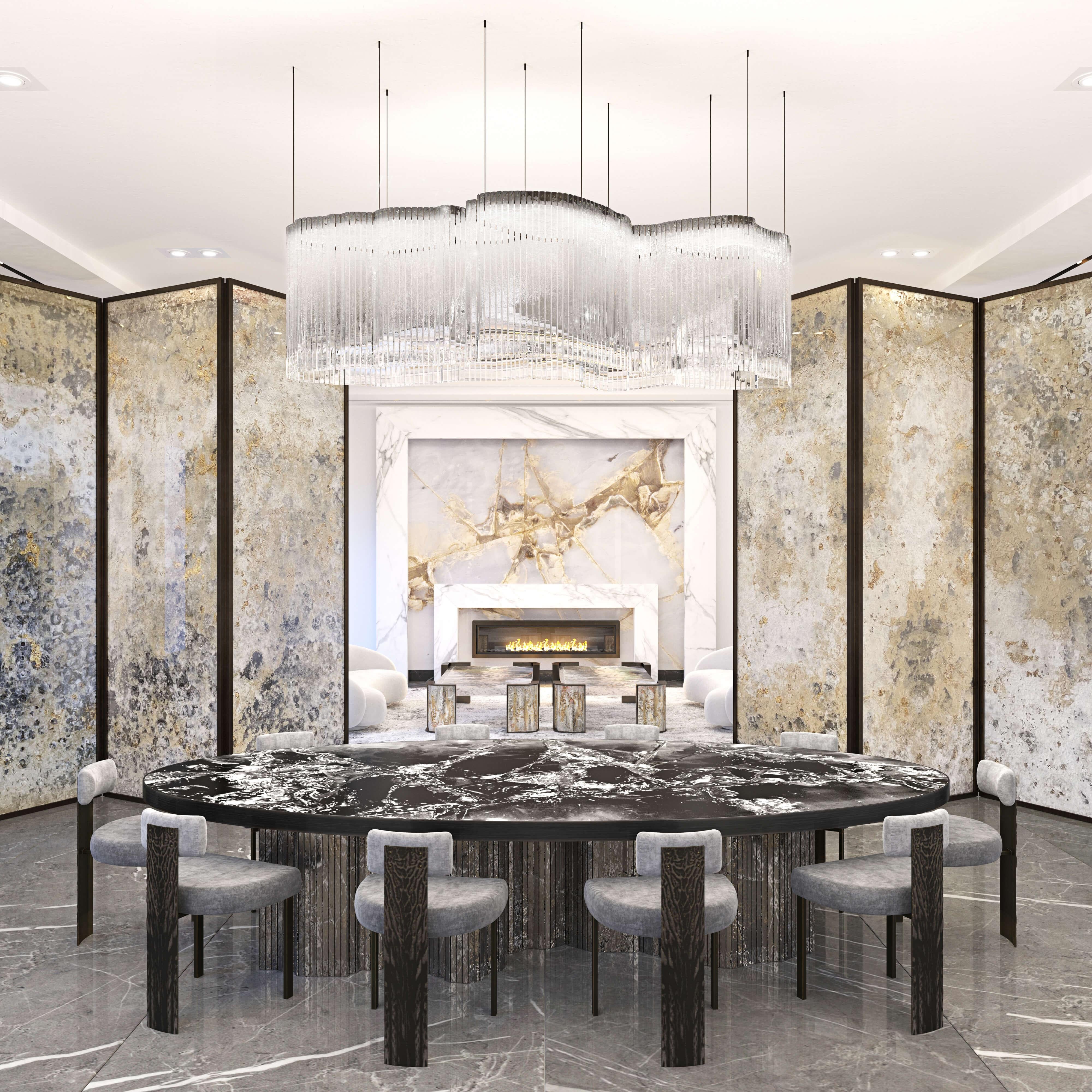American Lillian Gorbachincky Atelier Apollo Dining Table Featuring Signature Art Glass For Sale