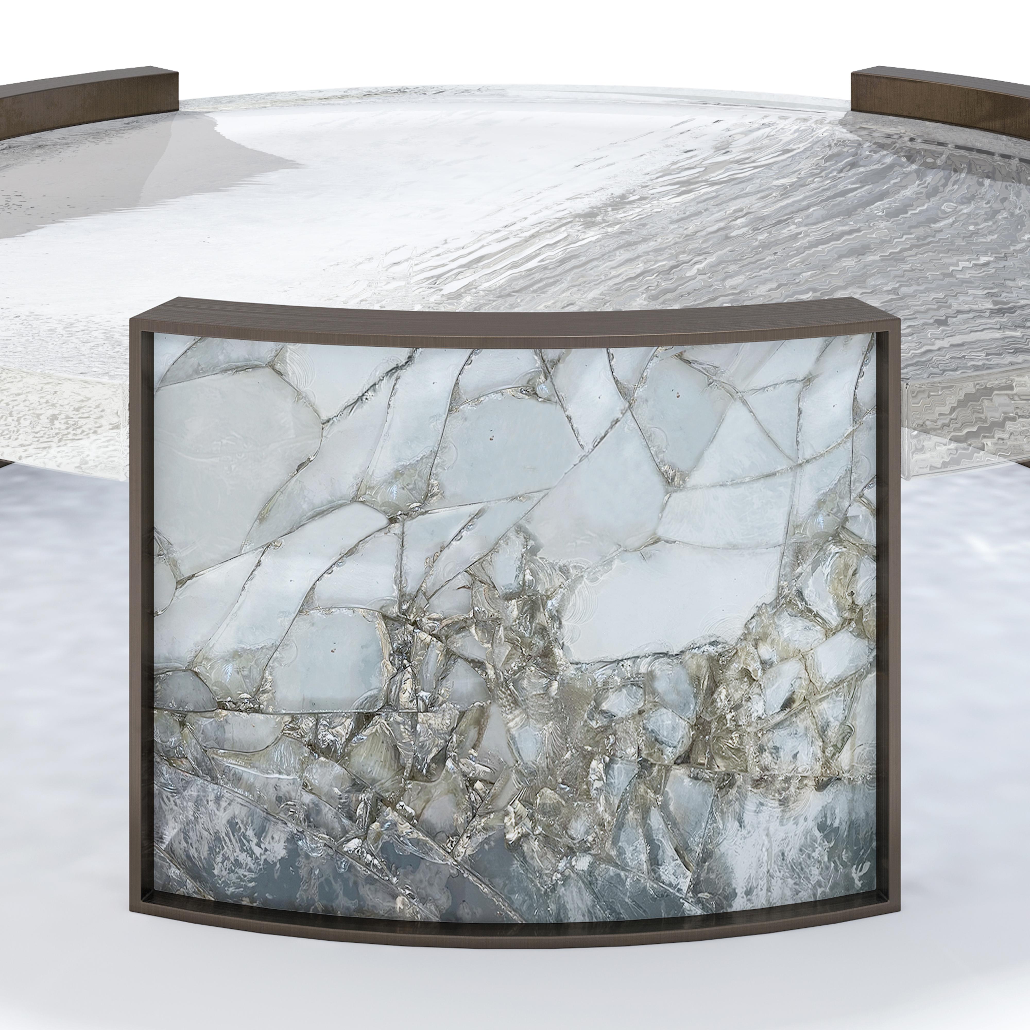 Lillian Gorbachincky's Limited Edition Palermo coffee table featuring signature art glass, cast glass, and bronze designed and fabricated by Lillian Gorbachincky Atelier.

Overall dimensions: 66